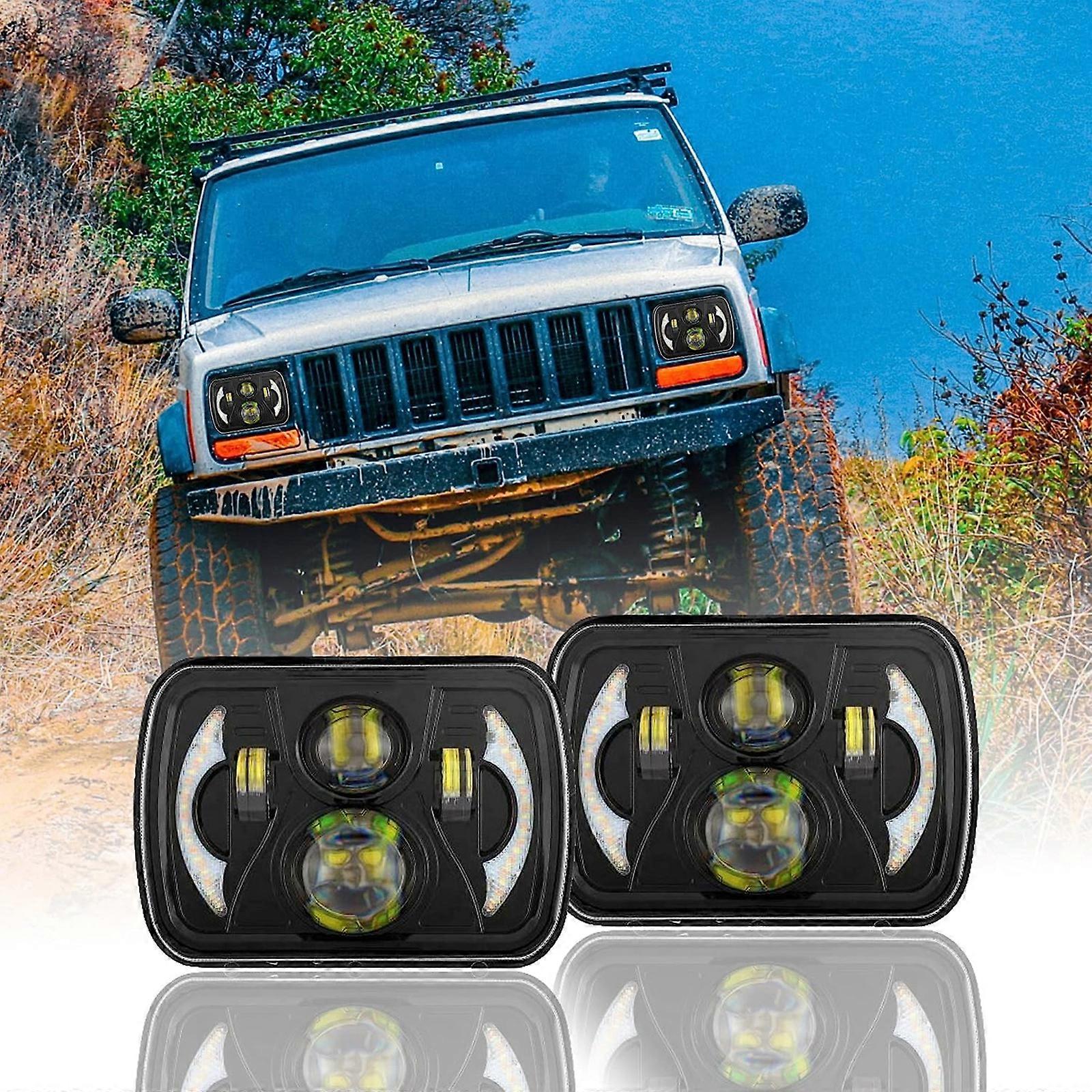 7 inch LED Headlight 7x6 5x7 inch Car Headlight with High/Low Beam DRL Turn Signal IP67 Waterproof Rectangular LED Headlight Replacement for Jeep For