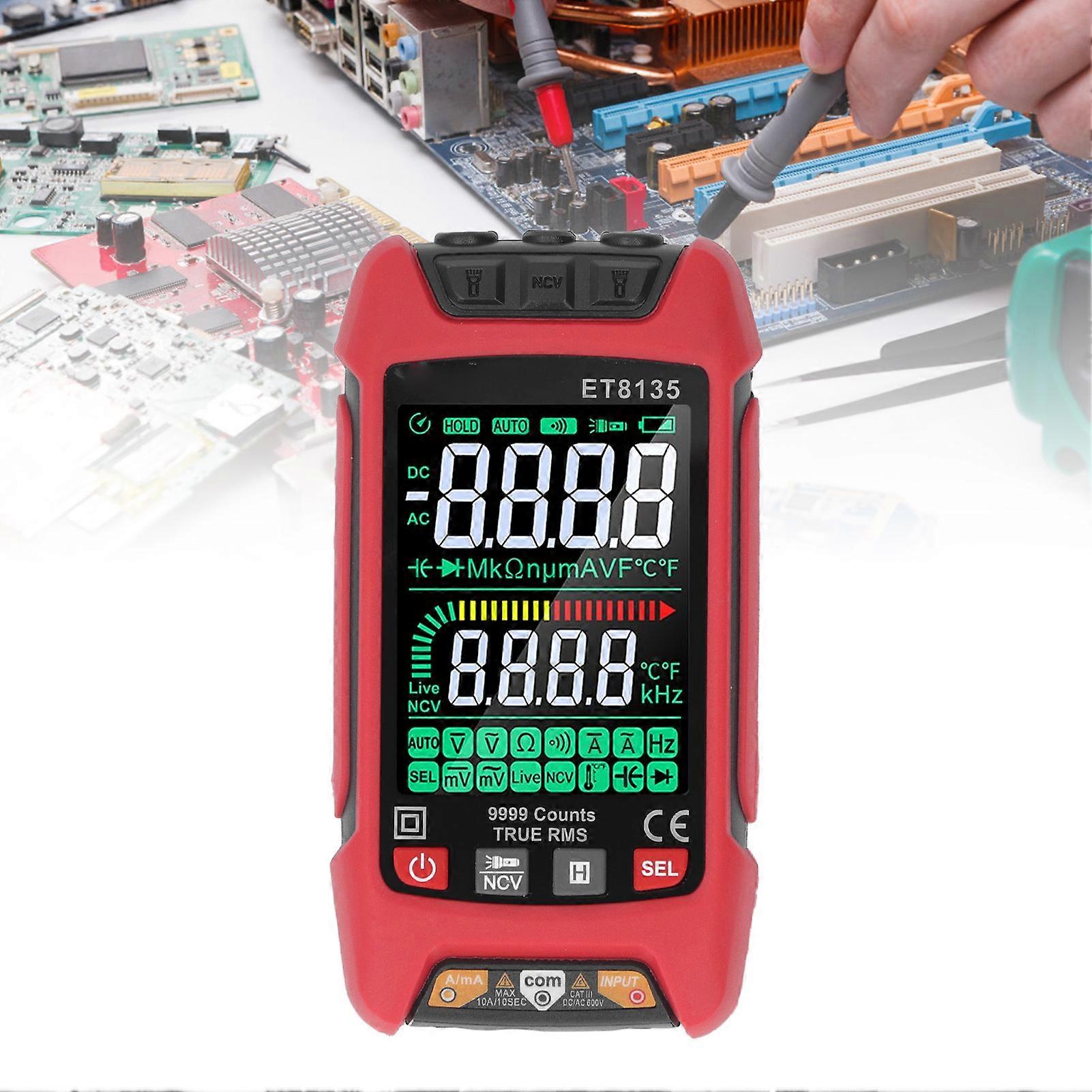 Digital Multimeter Tester 9999 Counts Color Screen AC DC Current Voltage Resistance Meter with Backlight ET8135 