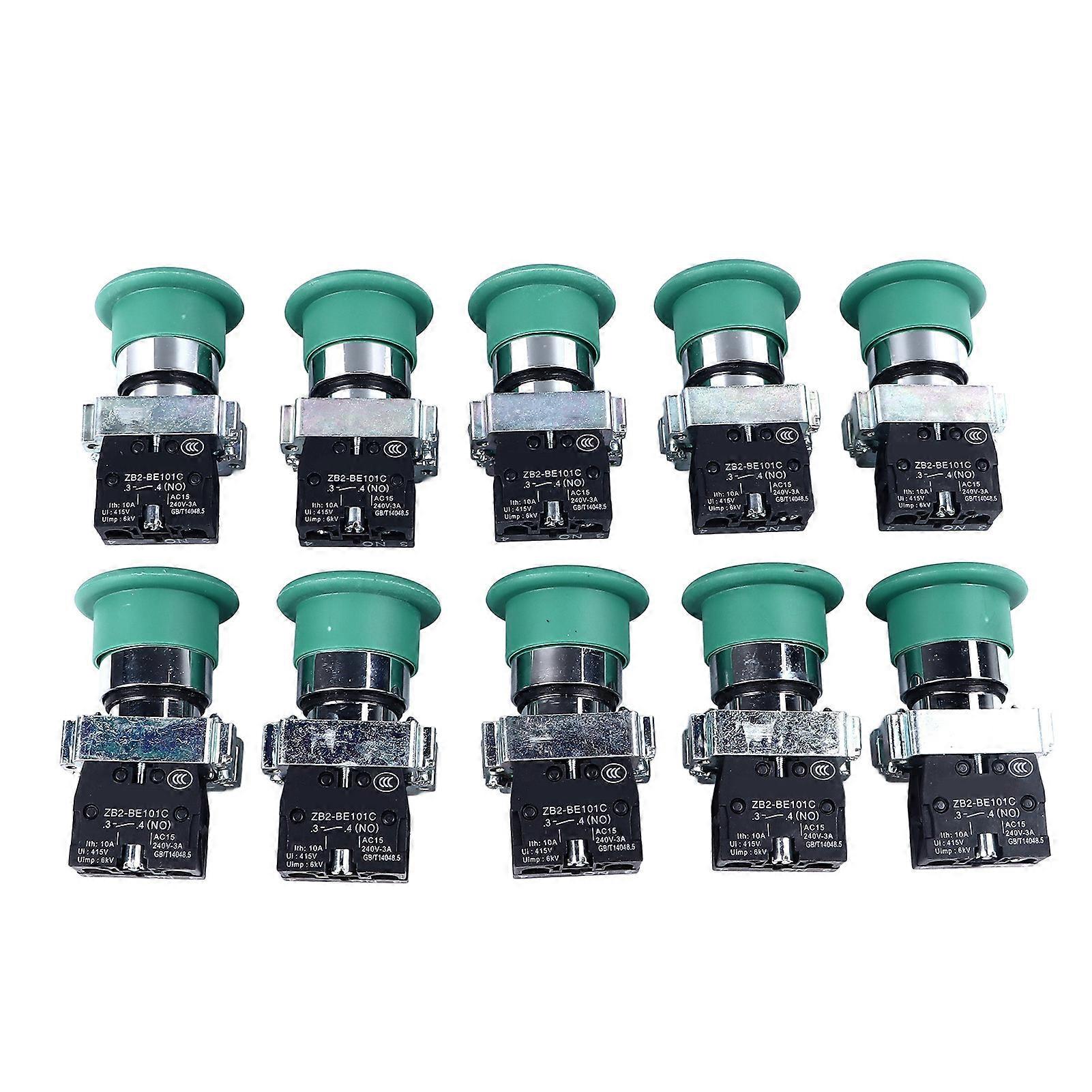 10Pcs 22mm Mushroom Head Push Button Switch AC240V Self Reset