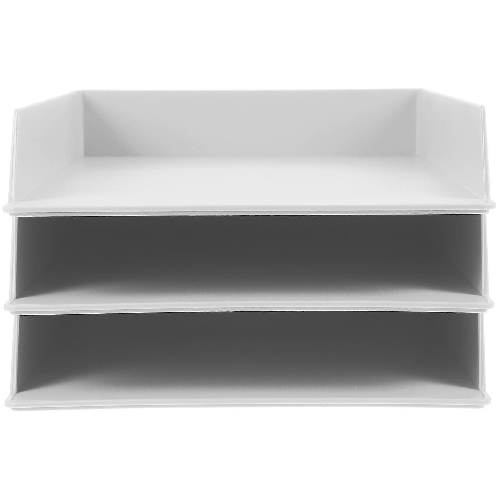 Tabletop Paper Organizer Storage Rack Office Supplies File Storage Container Simple Design White 32.20X24.00X15.00CM 3Set