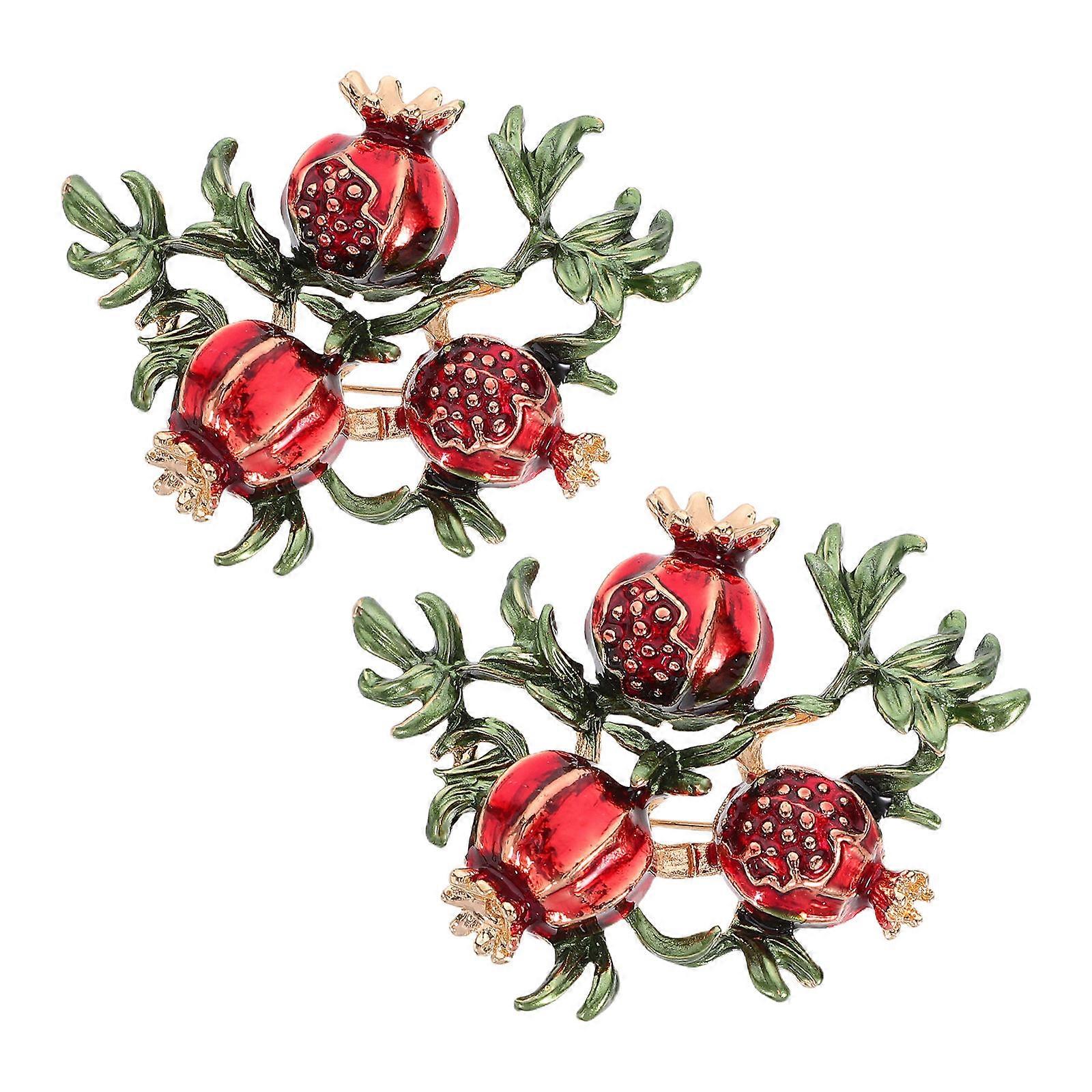 Brooch Decoration Pomegranate Shape Sturdy Pin Connection Red Alloy Brooch For Women Valentine's Day Birthday 2Pcs