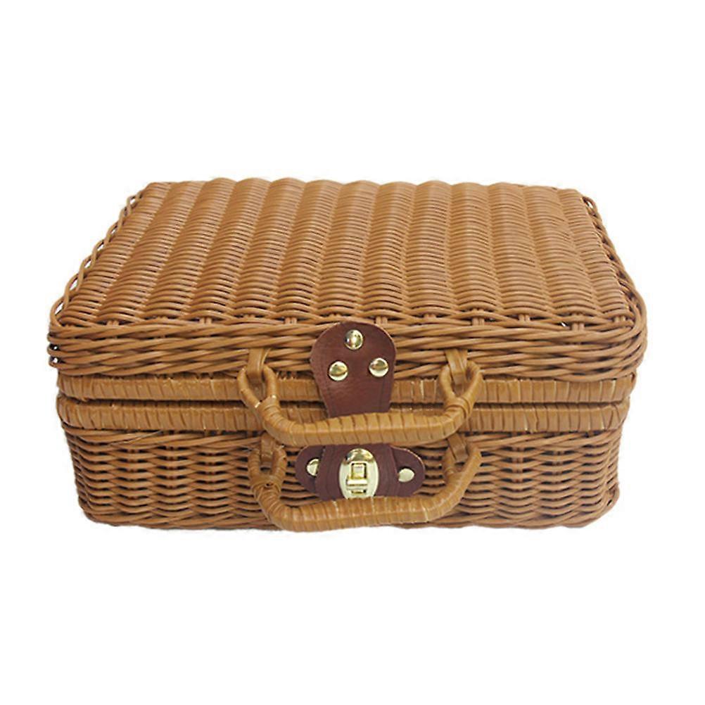 1Pc Woven Style Plastic Fruit Storage Basket Retro Handheld Box