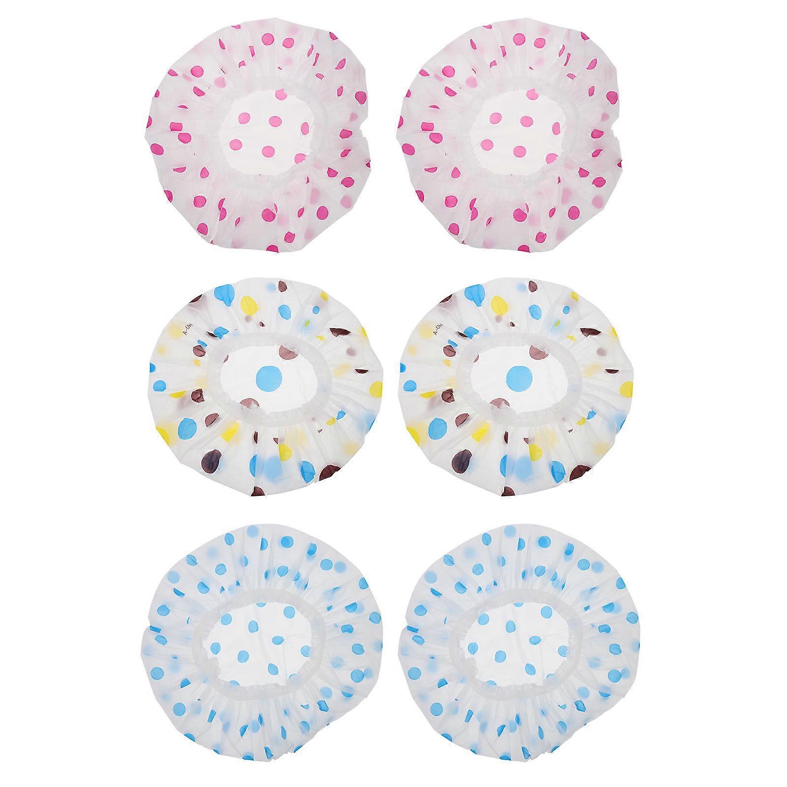 6pcs Thickened Bath Caps with Wide Margin for Short to Long Hair – Durable, Reusable Comfort Fit for Home Bathing & Sleeping – Stylish Dots Design