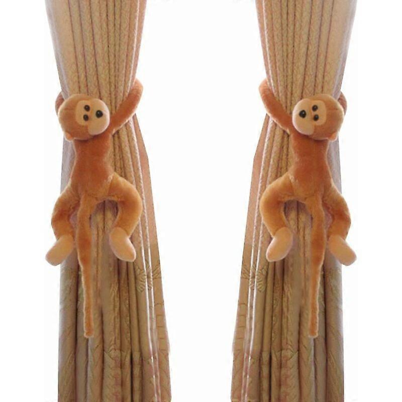 Curtain Hooks with Monkey Pattern, 2-pack - Brown. Cute animal curtain tiebacks.