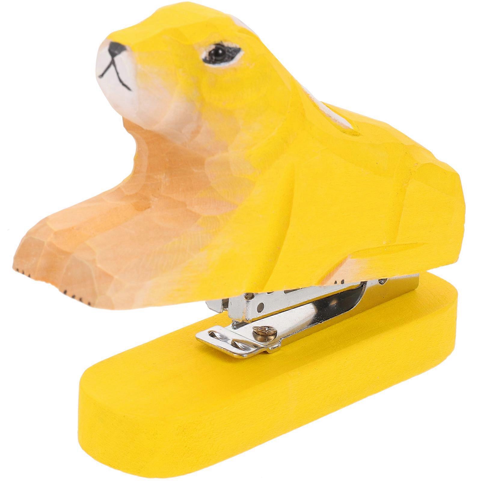 Stapler Bulk Professional Desk Stapler Multi-Function Office Supplies Yellow 12x6cm Handmade Carved Wood Stapling 1Set