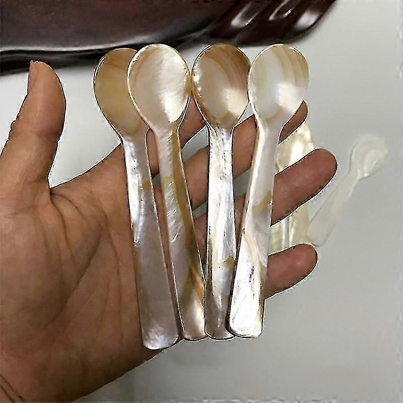 Natural Shell Ice Spoon for Cream, Coffee, and Caviar - Mother of Pearl Seashells Stirring Teaspoon for Desserts