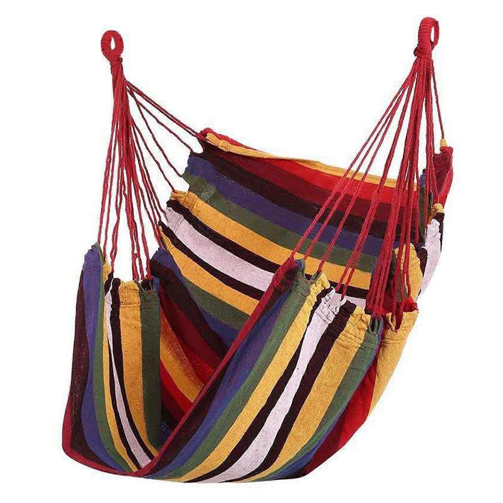 Hammock Chair Canvas Portable Comfortable Colorful Stripe Chair Hanging Rope Swing for Indoor