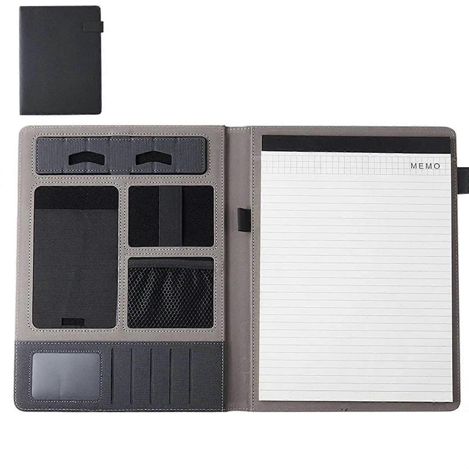 Schreibmappe A4 mit Reißverschluss Leather A4 Zip Folder One-Piece Multifunctional Conference Folder Card Holder Black