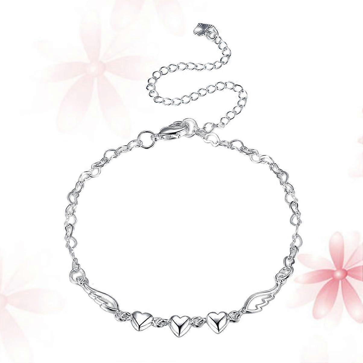 Silver Anklet for Women, Elegant with Wings, Adjustable Ankle Bracelets for Beach Parties, Daily Shiny, Durable