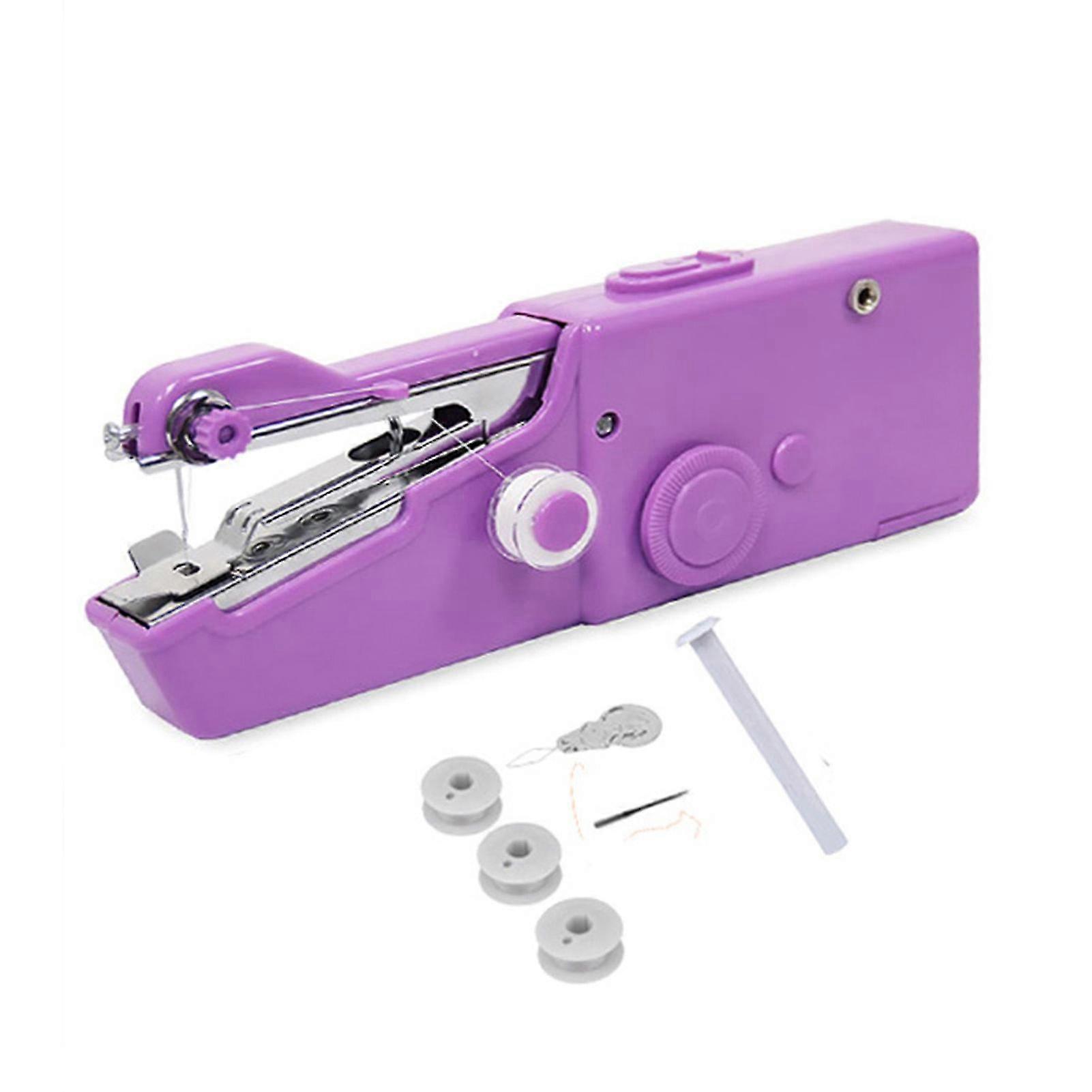 Portable Mini Sewing Machine Handheld Fabric Stitcher Kit for Travel--Purple