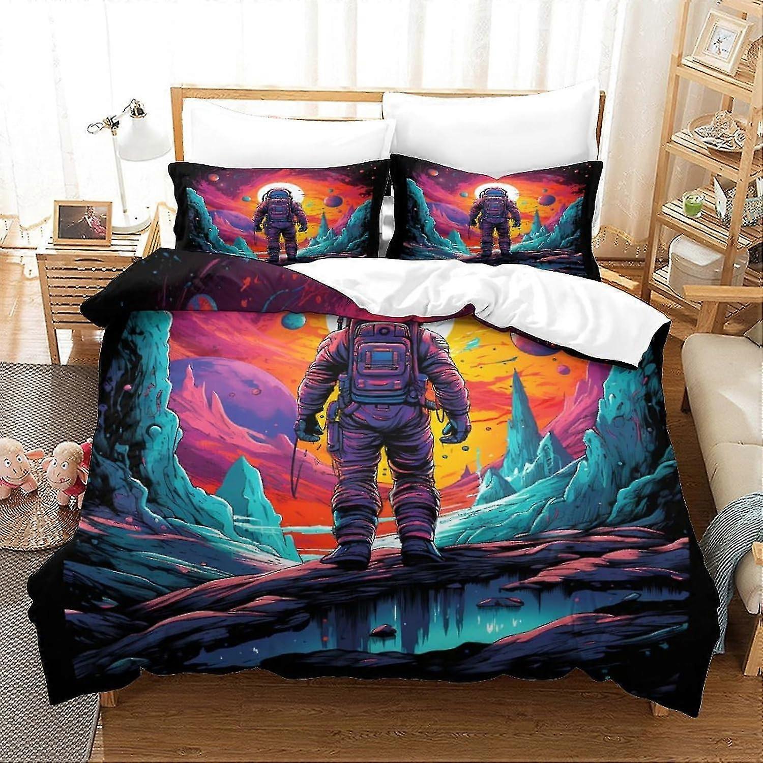 Cosmic Landscape Duvet Cover Set Soft Microfiber Bedding Set with Zipper Closure and Pillow Shams for Kids and Adults