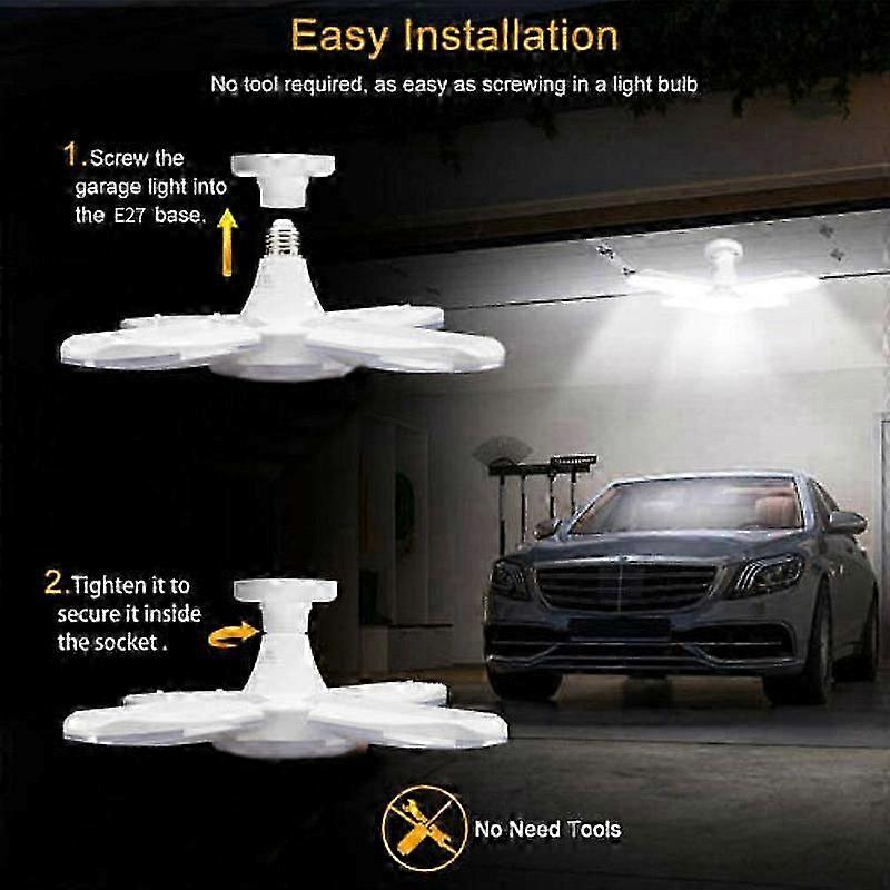 E27 LED Garage Light Bulb 48W Deformable Ceiling Fixture Lights Workshop Lamp 2x