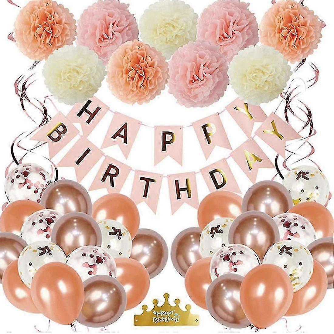 ゴールドバースデーパーティーデコレーションセット - ハッピーバースデーバナー、DIYケーキトッパー、ドットガーランドが含まれています