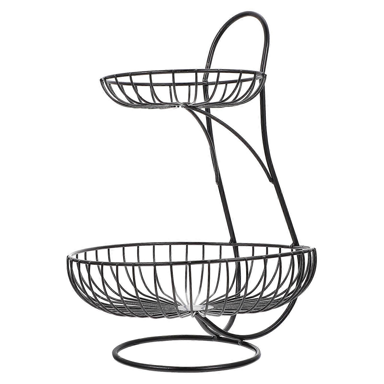 Modern Multi Layer Fruit Plate Banquet Iron Black 35X24X24CM Double-Layer Storage 1PC