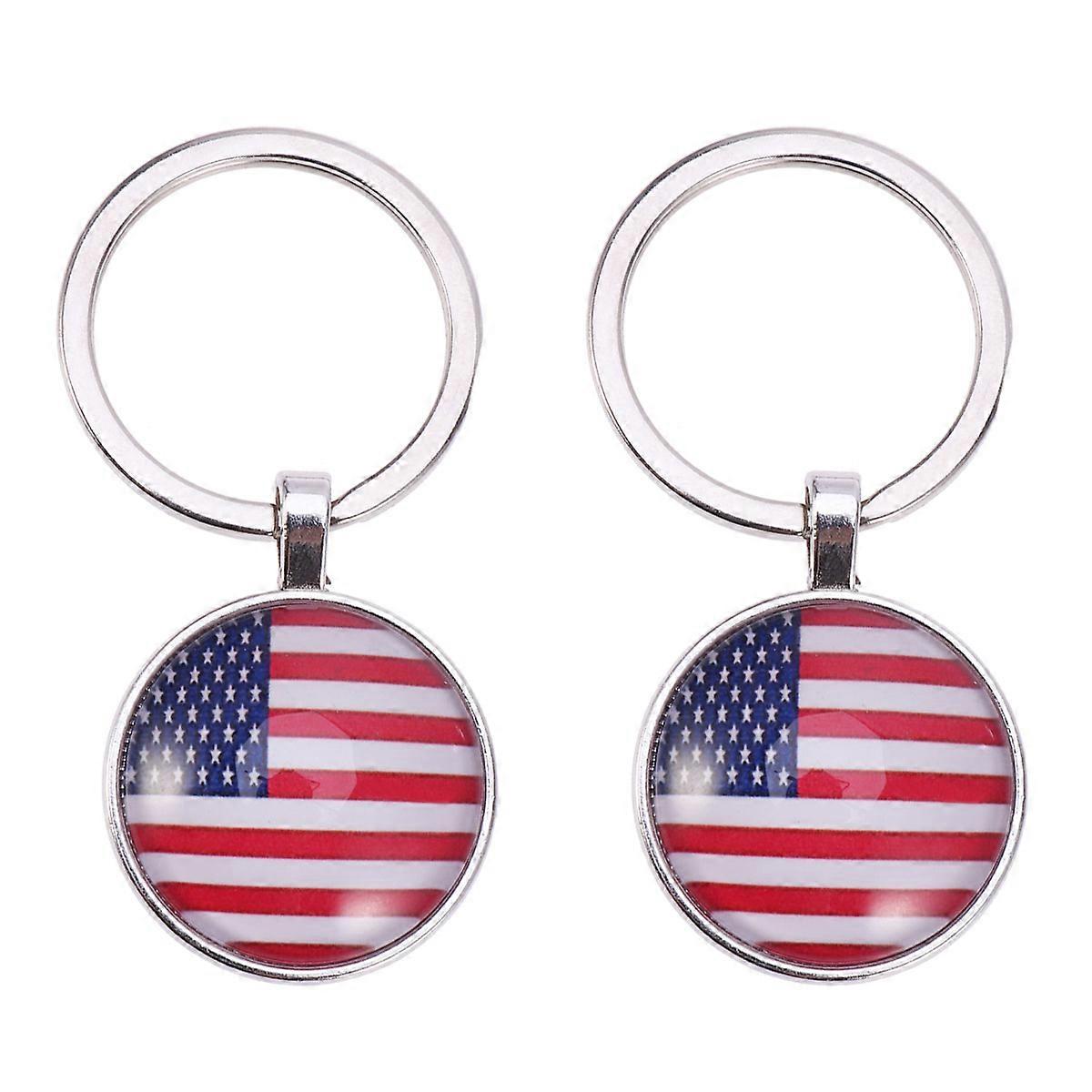 US Flag Keychain with Key Ring Made of Alloy and Glass Multi Color for Key Holding 2pcs