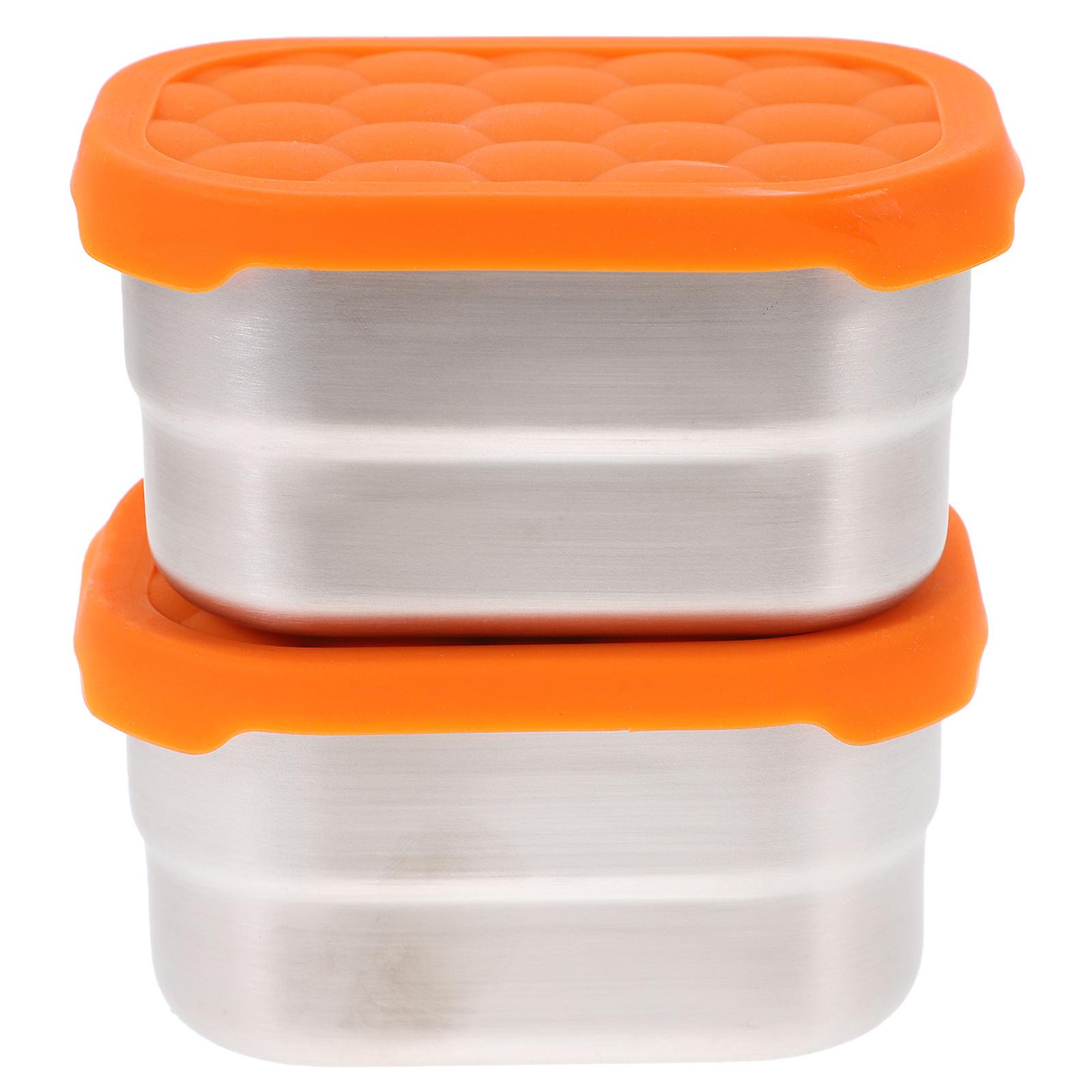 Portable Food Boxes for Home Made of Stainless Steel Silver Color Easy to Carry and Store 2Pcs Rectangle Storage Bowls with Lids