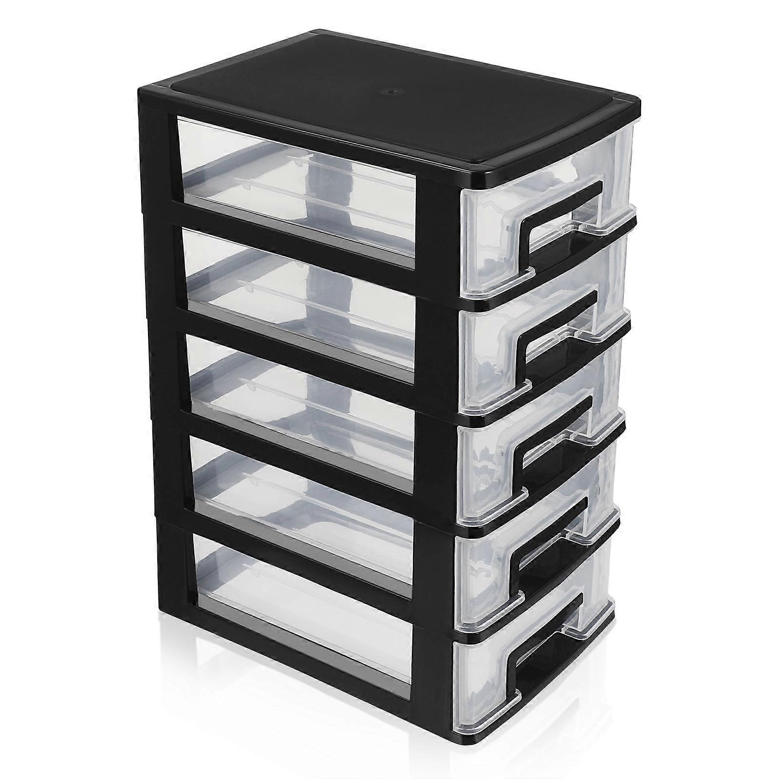 Black Plastic Storage Drawer Organizer with 5 Layers for Desk Office Home Use PP Material