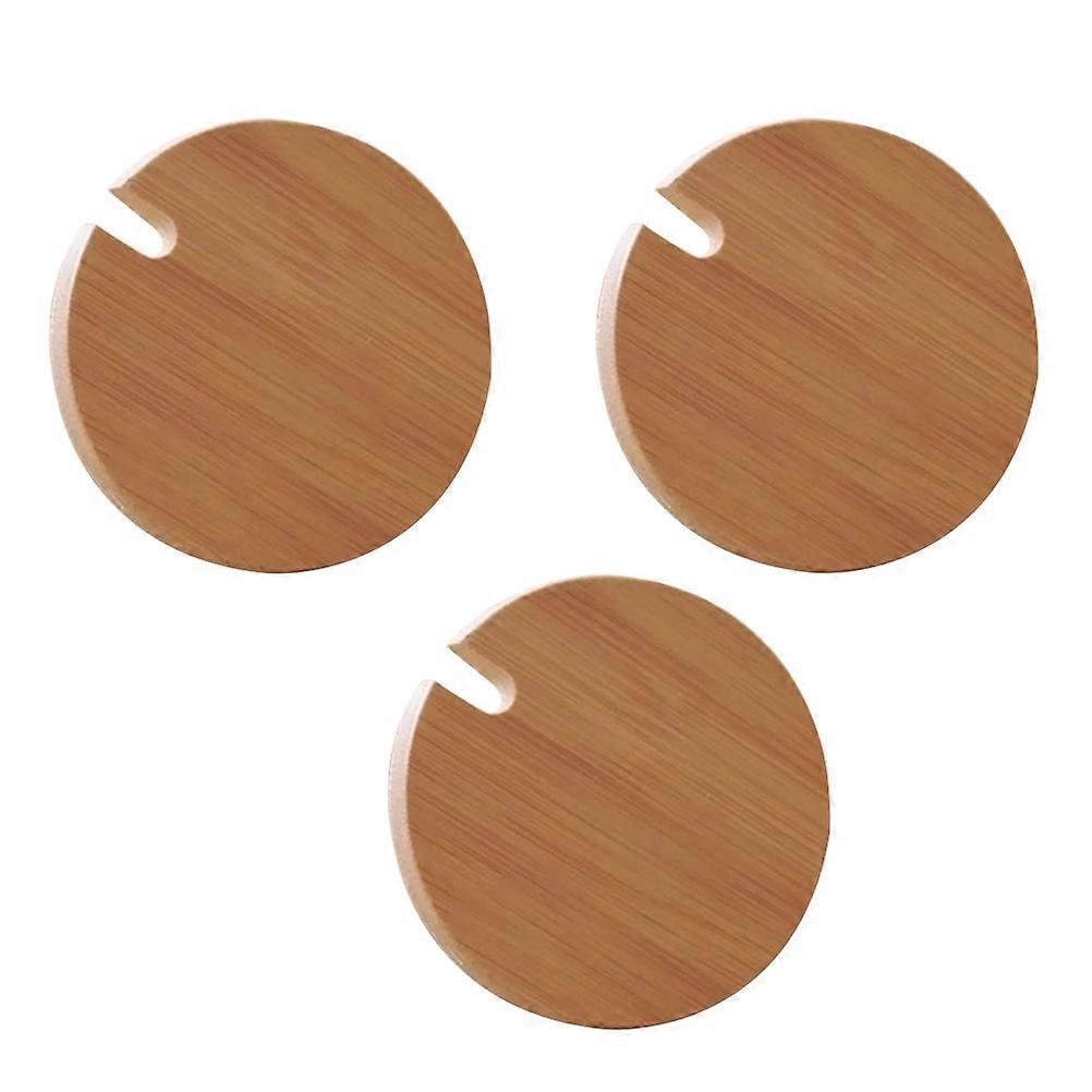 Bamboo Lid with Notch for Drink Cover Keep Warm Fine Polished Synthetic Material Light Brown