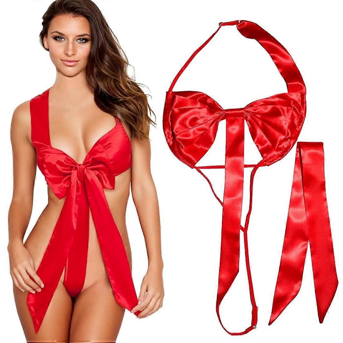 Satin Bow Teddy Lingerie Women's Sexy Bodysuit Bra with Underwire Jumpsuit
