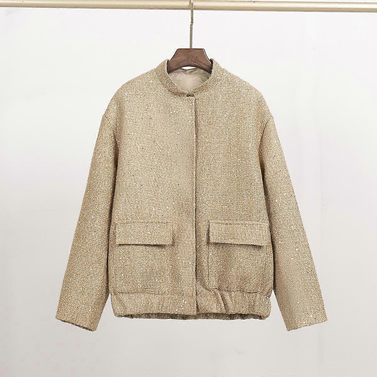 Women's Gold Sequin Casual Stand-up Collar Loose Jacket