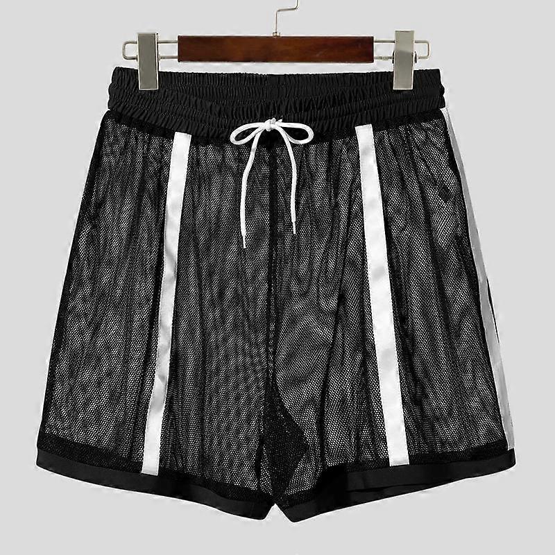 INCERUN Men Elastic Waist Mesh Sheer Stitching Beach Mini Pants Shorts Home Wear