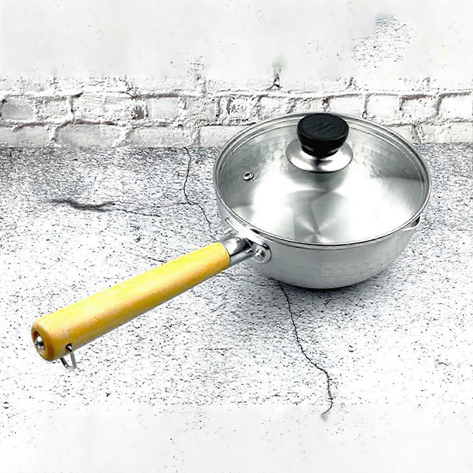 Milk Warmer Pot Prevent Sticking Flat Bottom Even Heating Aluminium Butter Warmer Pan Milk Saucepan With Wood Handle 4cm / 9.45in