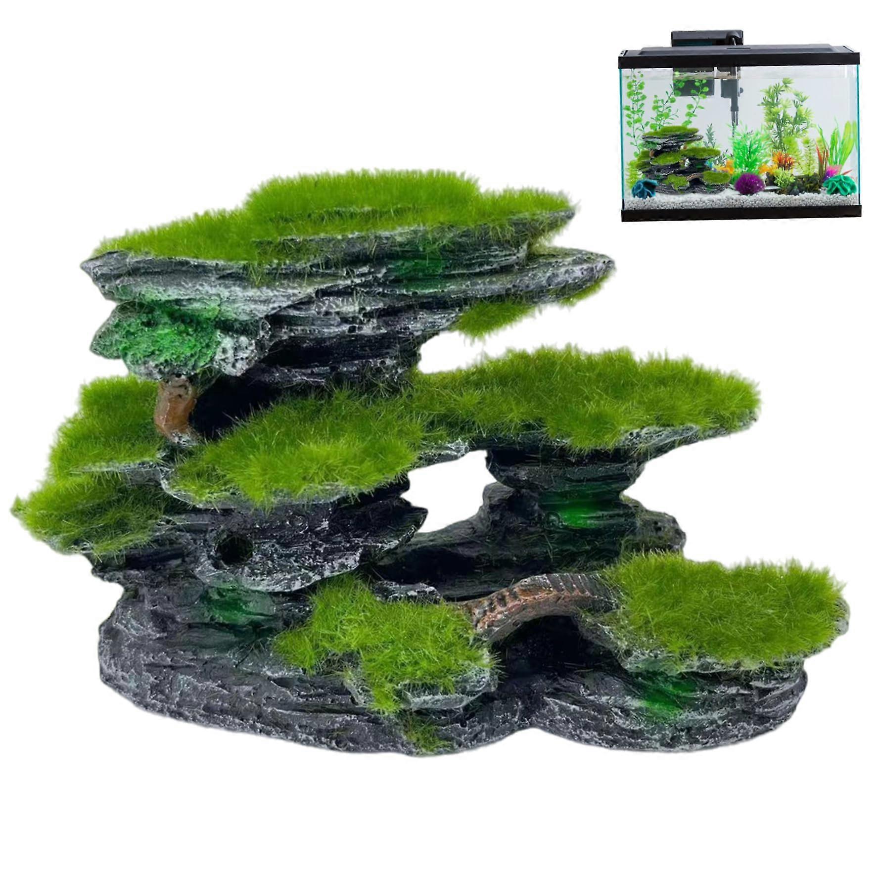 Aquarium View Stone, Mossed Aquarium Hideout, Resin Decorations Large