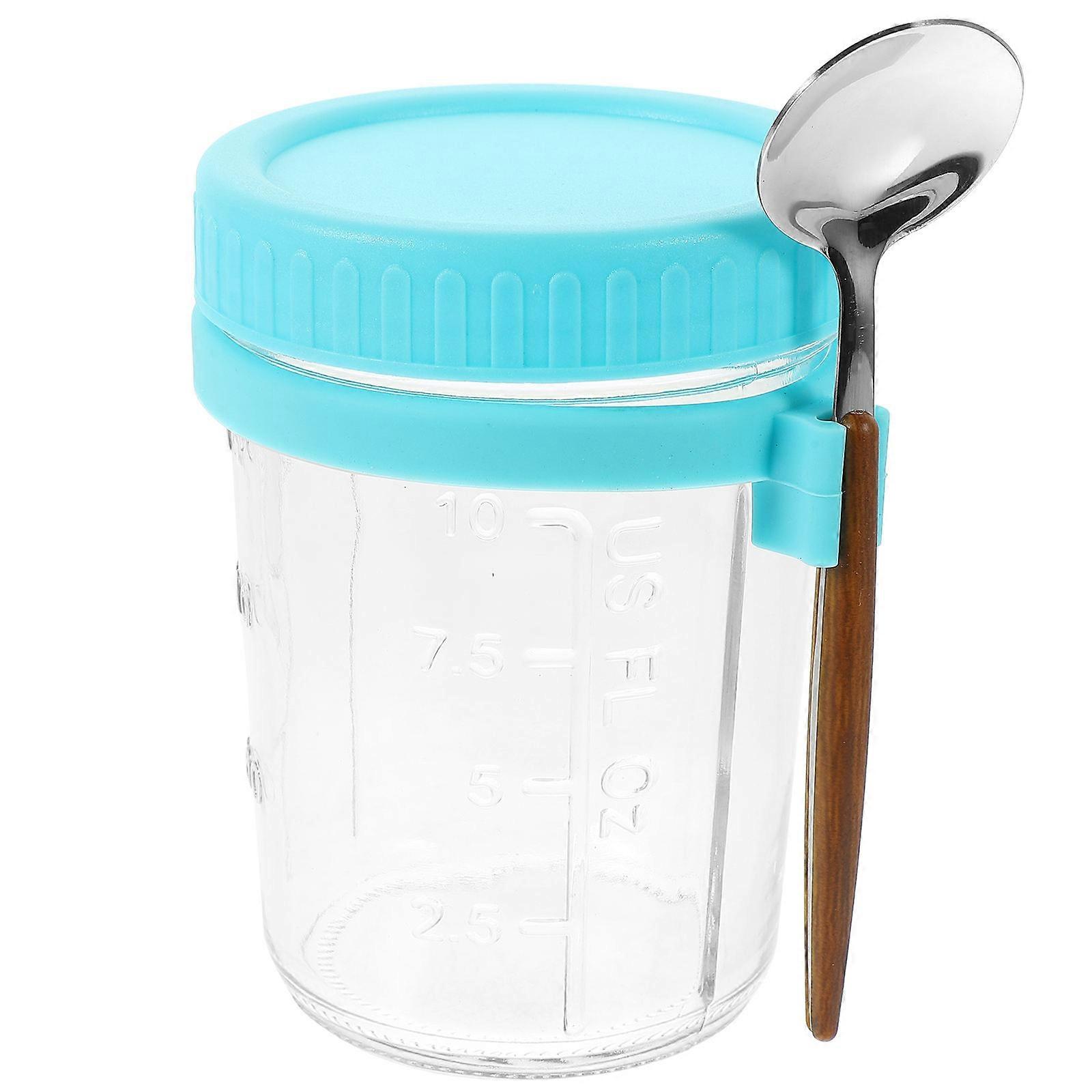 SkyBlue Overnight Oats Container with Lid and Spoon for Home Use Made of Glass and Silicone 12 oz