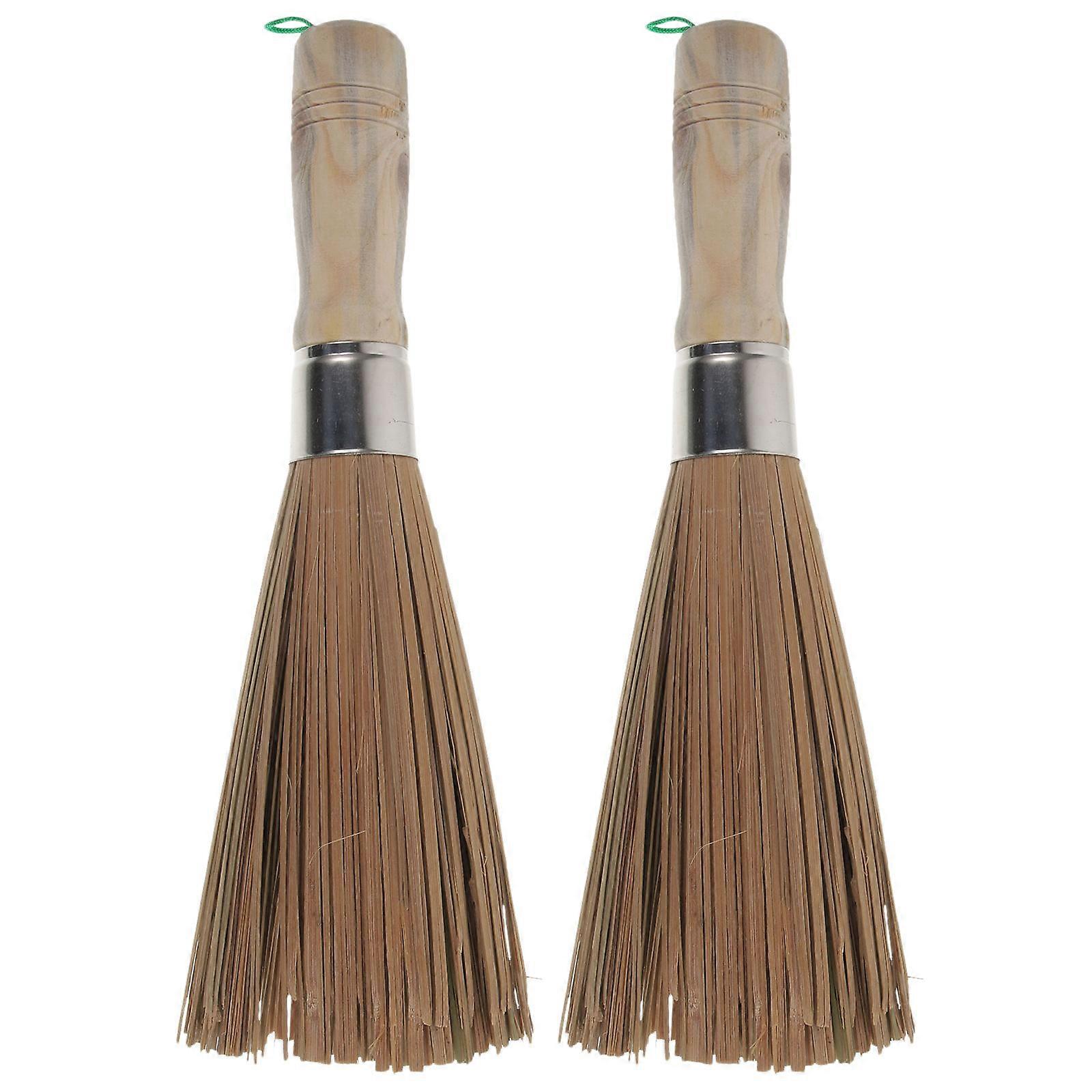 Large Wok Brush Set of 2 Natural Dish Cleaning Tool for Pots and Pans, Durable Kitchen Scrubber with Comfortable Grip for Heavy Duty Scrubbing and