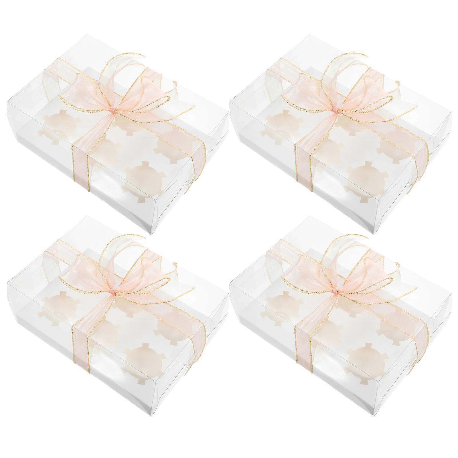 Clear Bakery Boxes for Packaging Donuts Cupcakes with 6 Compartments PET Material Portable and Sturdy 4 Pieces