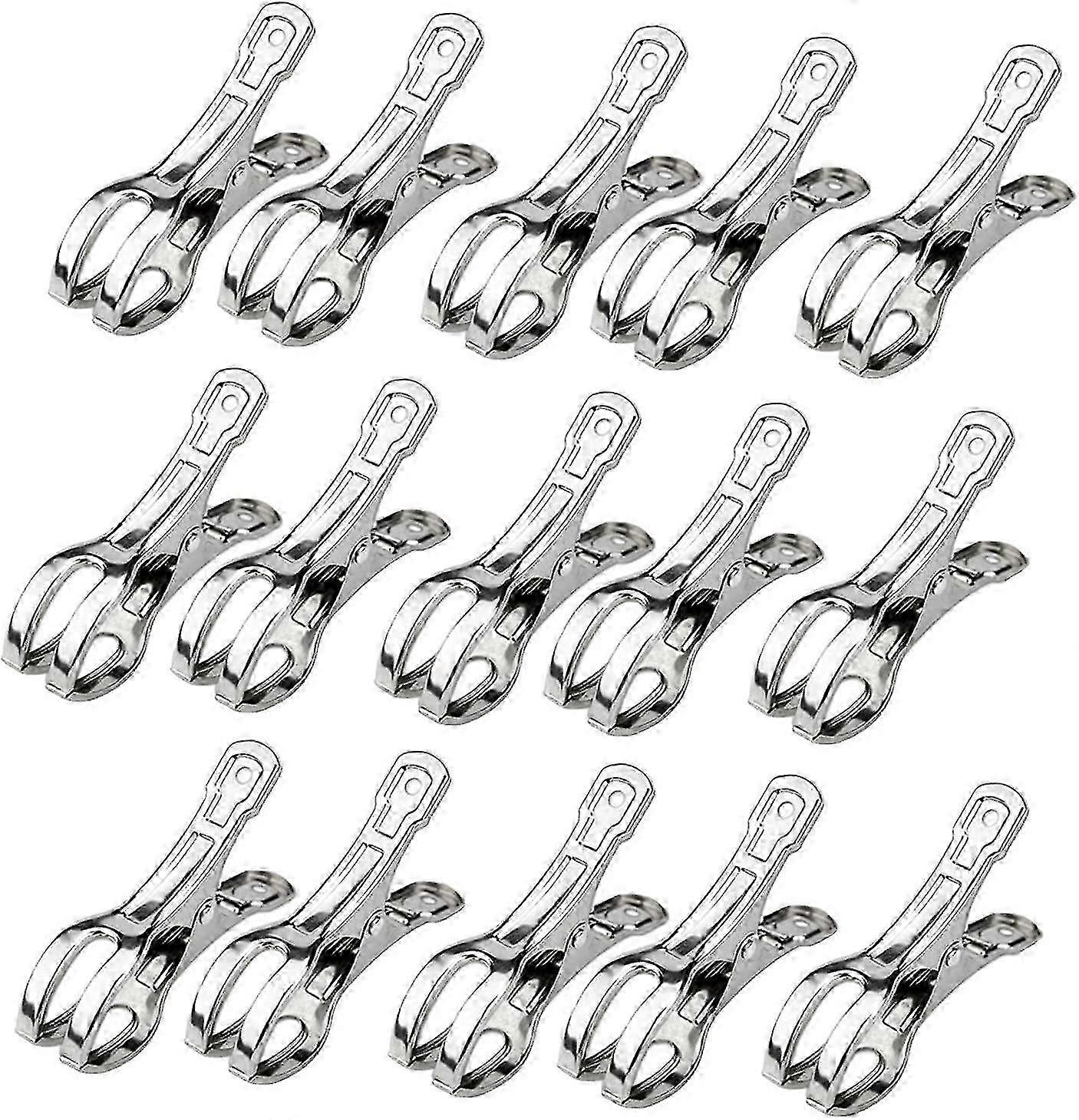 Set Of 15 Stainless Steel Beach Towel Clips For Clothes - Large Windproof Clips