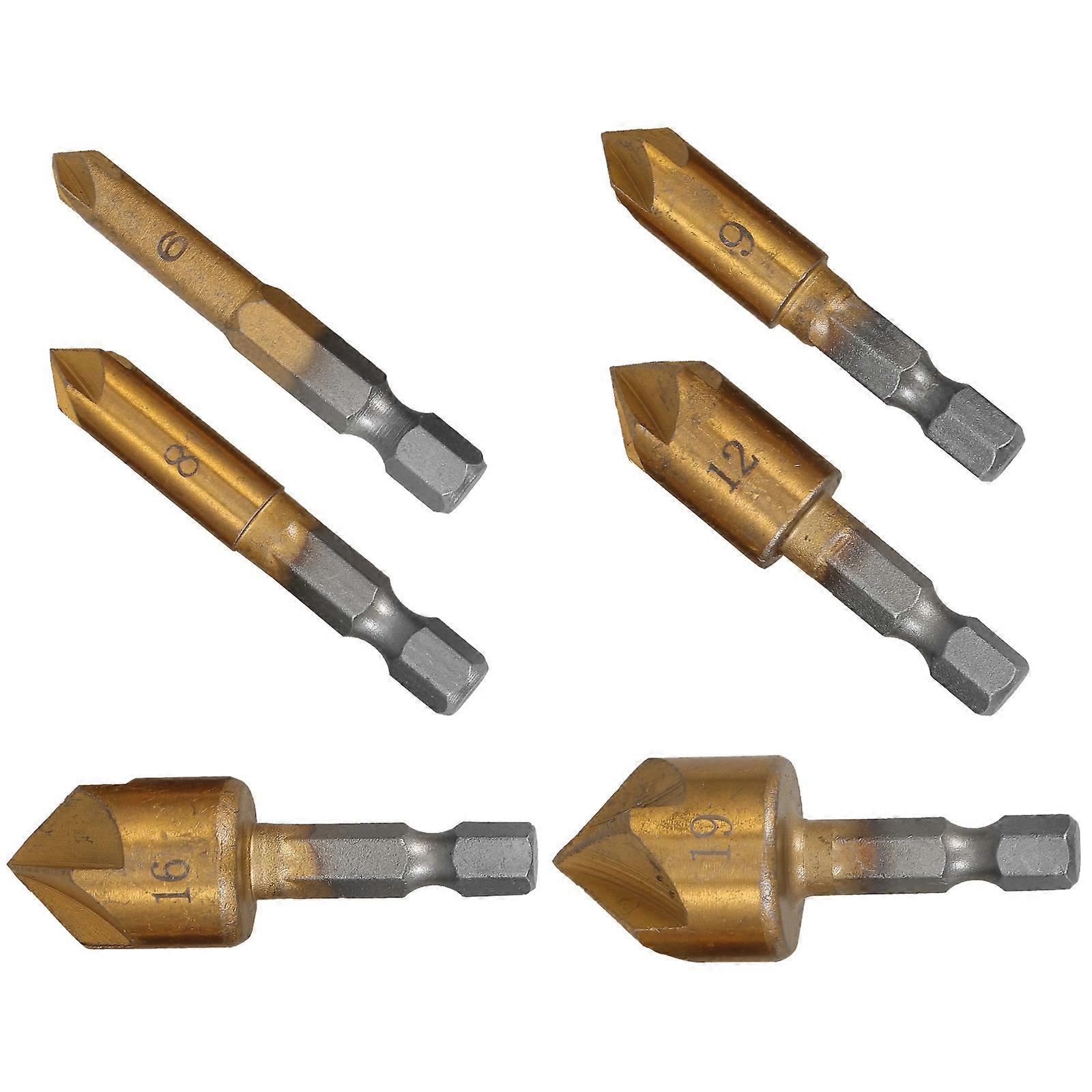 Countersink Drill Bit Set Hexagonal Handle Woodworking Metal Working Chamfering Taper Cutting 6pcs Multi 6-19mm