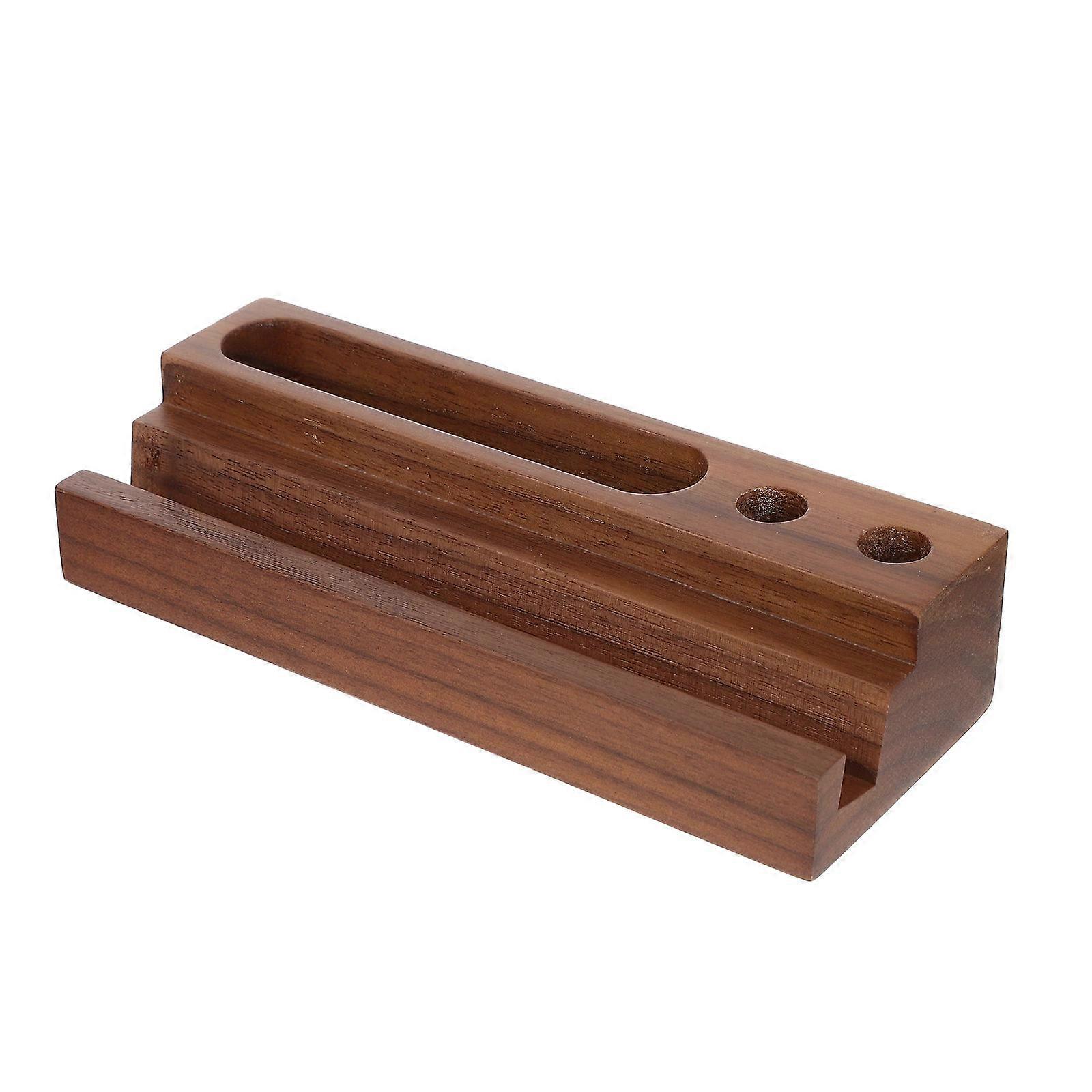 Multifunctional Pen and Phone Holder Desk Organizer, Elegant Walnut Stand for Office Storage and Mobile Display