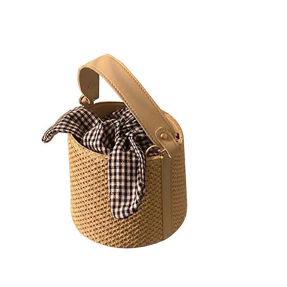 Stylish Woven Straw Bucket Bag for Women – Lightweight Crossbody Handbag with Bowknot Design, Versatile Daily Use Accessory for Beach and Everyday