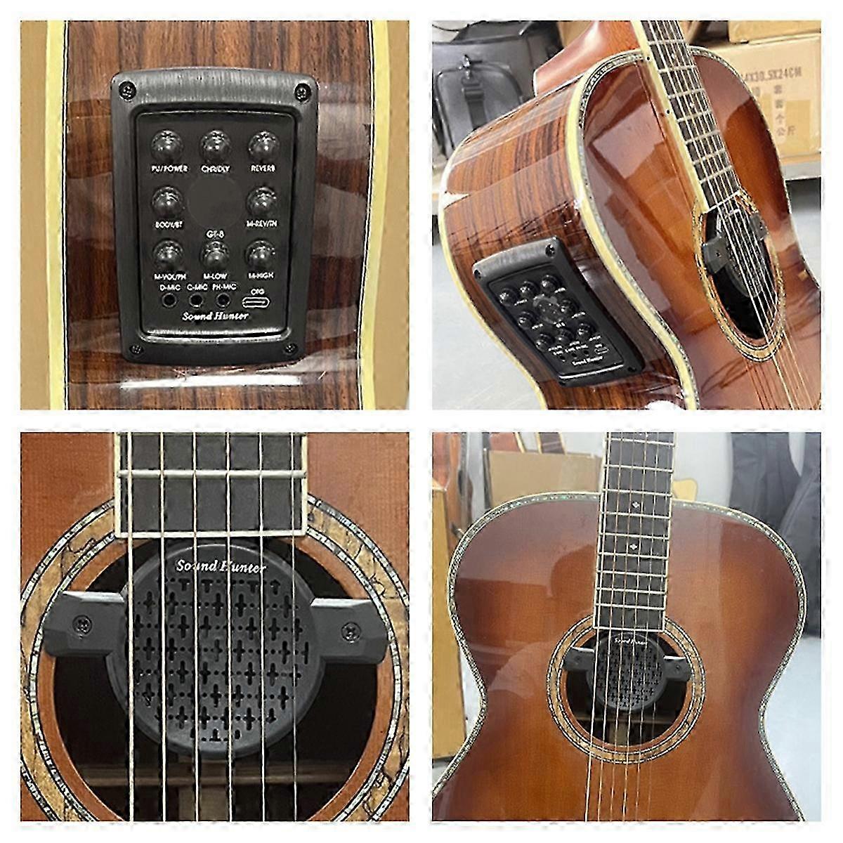 Wooden 8W Speaker Guitar Sound Hole Pickup Board with Chorus Delay Reverb Functions, No Punching Required