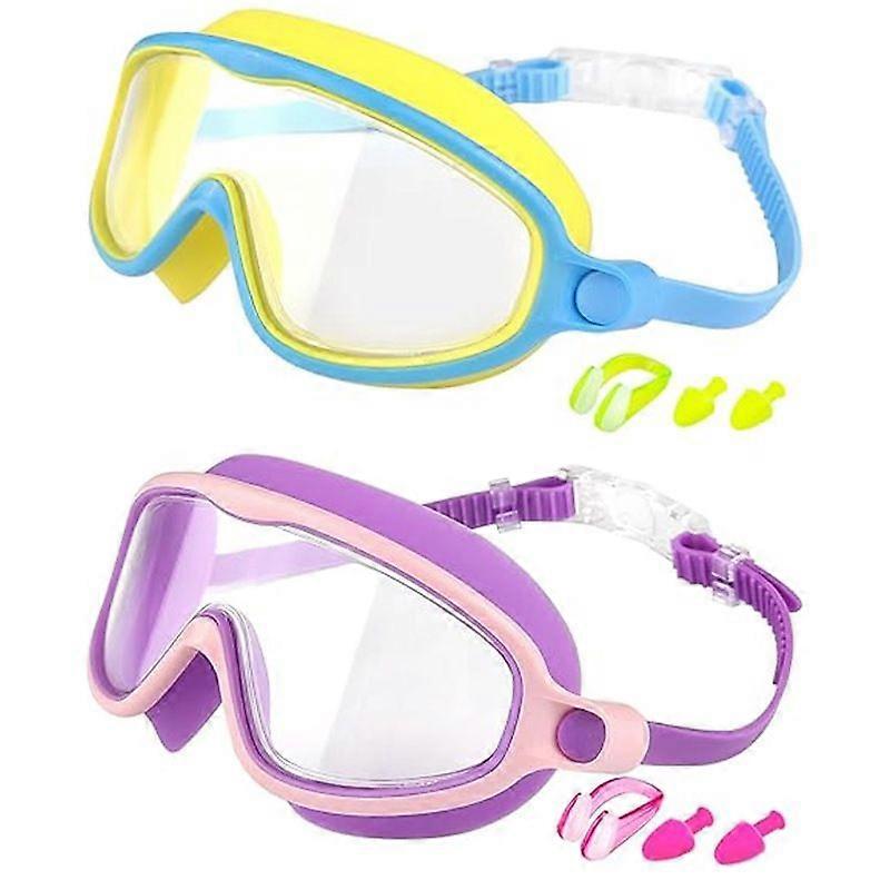 Kids Swim Goggles 2 Pack Anti-Fog UV Protection Wide View Swimming Goggles for Ages 3-14 Gifts