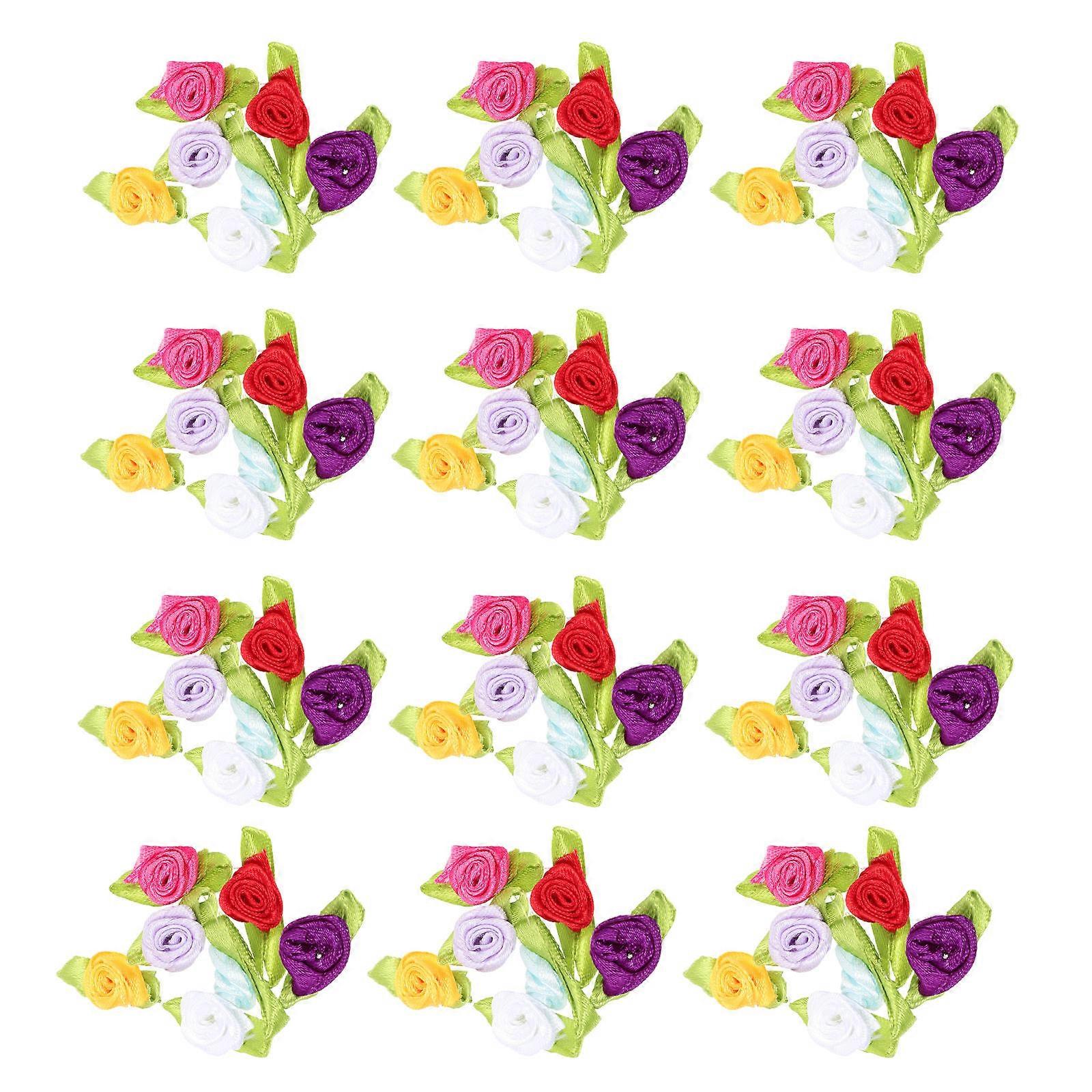 Small Flowers Crafts Ribbon Flowers Clothes Decorative Flower Assorted Color 2.5X1.5CM Diy Projects 100Pcs