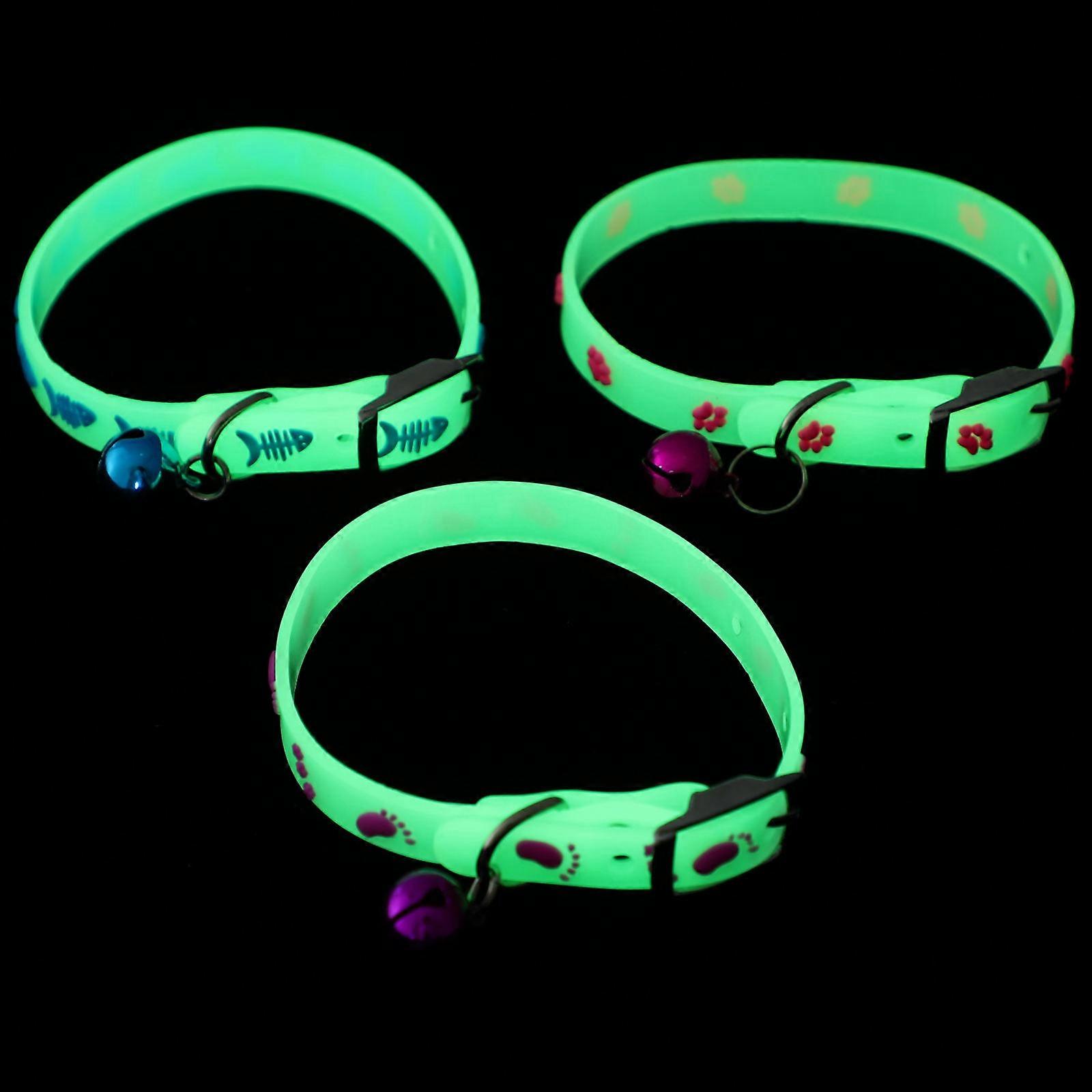 3pcs Fluorescent Pet Collar Night Straps with Bells for Cats and Puppies, Unique Festive Designs, Random Color