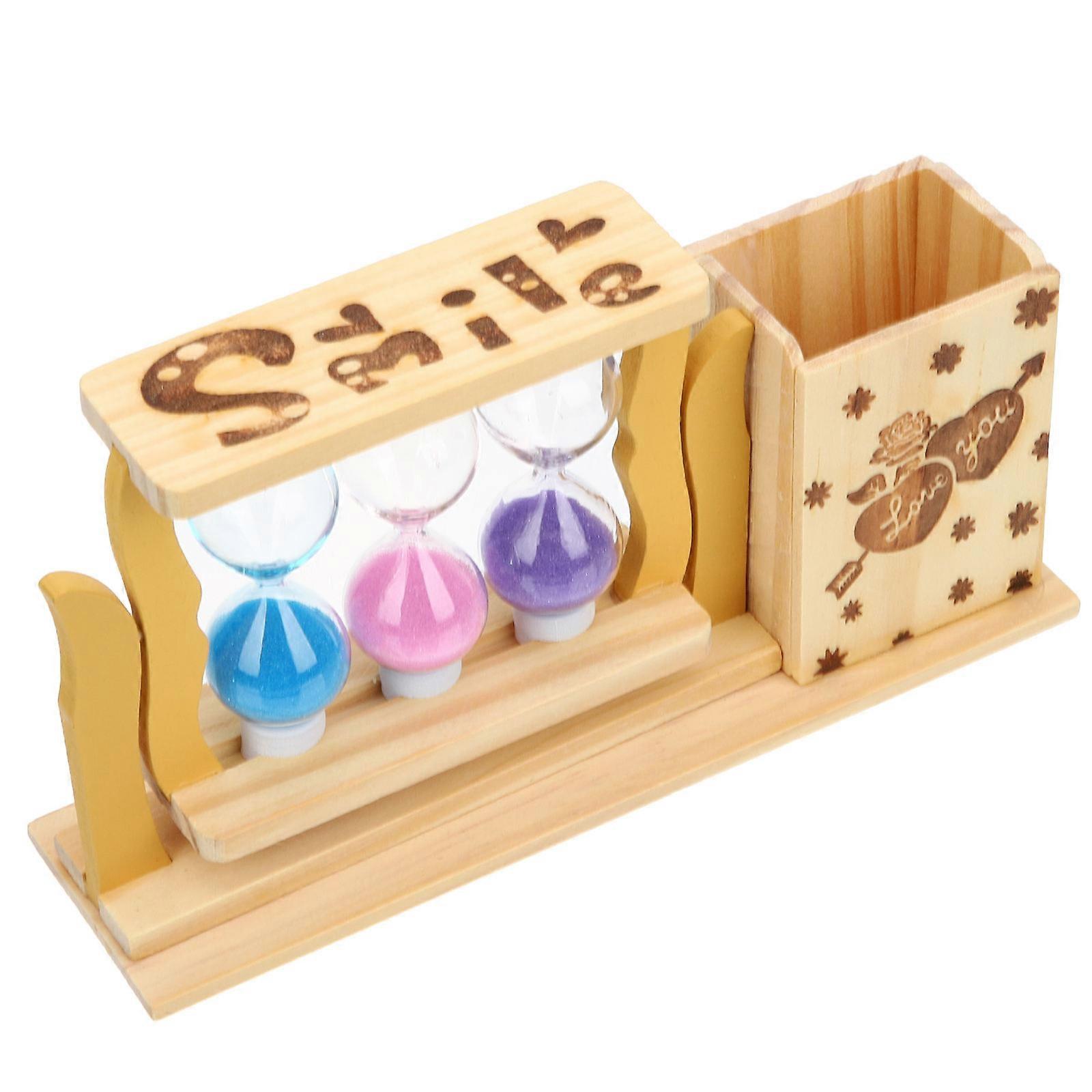 Creative Hourglass Pen Holder Wood Design Desktop Adornment Storage Space Saving 1Pcs