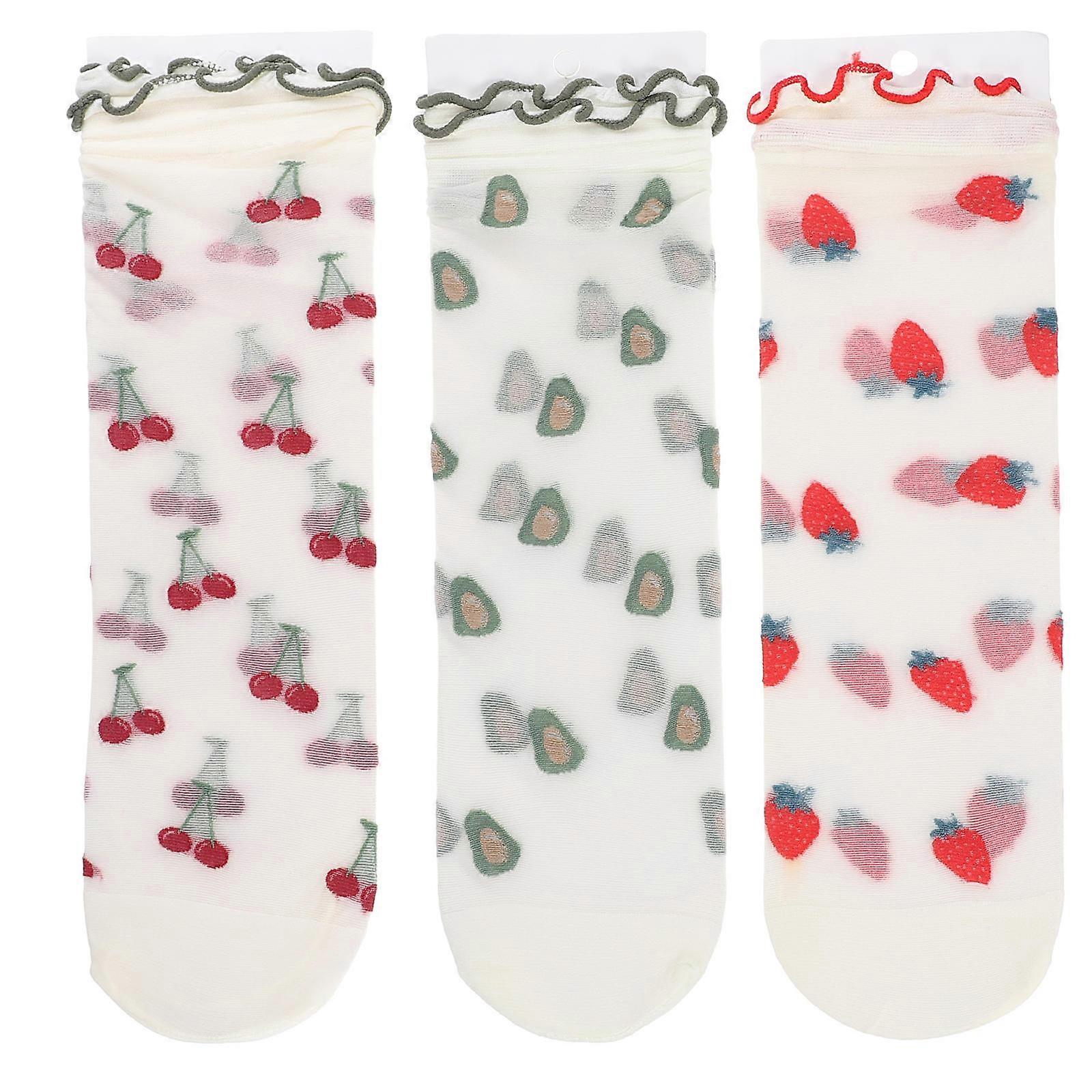 Crew Socks for Women, Sheer and Comfortable with Fruit Print Design, Perfect for Summer