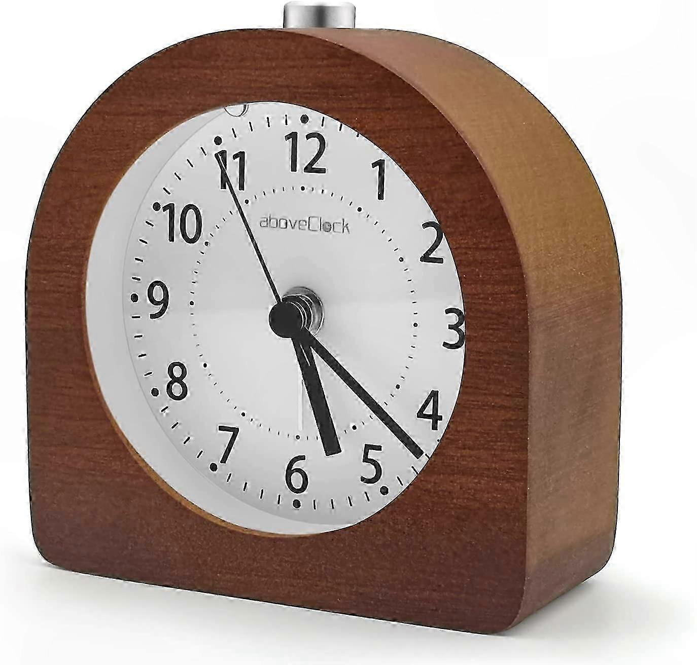 Wooden Analog Alarm Clock with Snooze, Silent Battery Operated Travel Clock, Luminous Hands, Rising Sound Alert