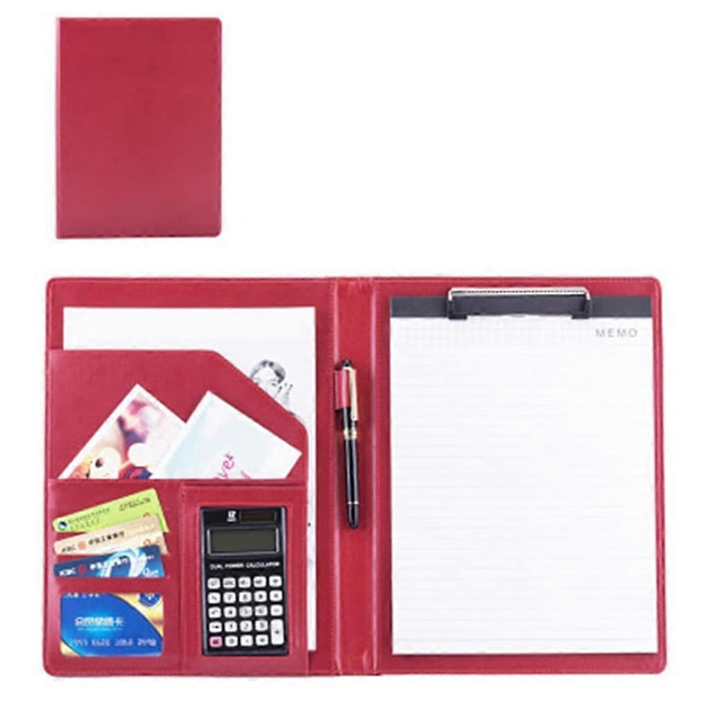 A4 Schreibmappe Padfolio, PU-Leder Ordner mit Visitenkartenhalter, Interview Dokumenten-Organizer für Schule und Büro, Rot