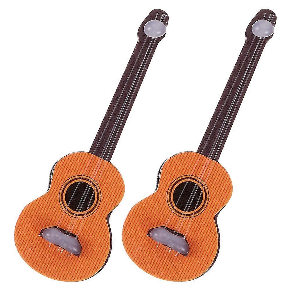 2pcs Mini Wooden Guitar Decor for Dollhouse Miniature Musical Instruments, Lightweight DIY Craft Ornaments for Miniature Landscaping & Photography