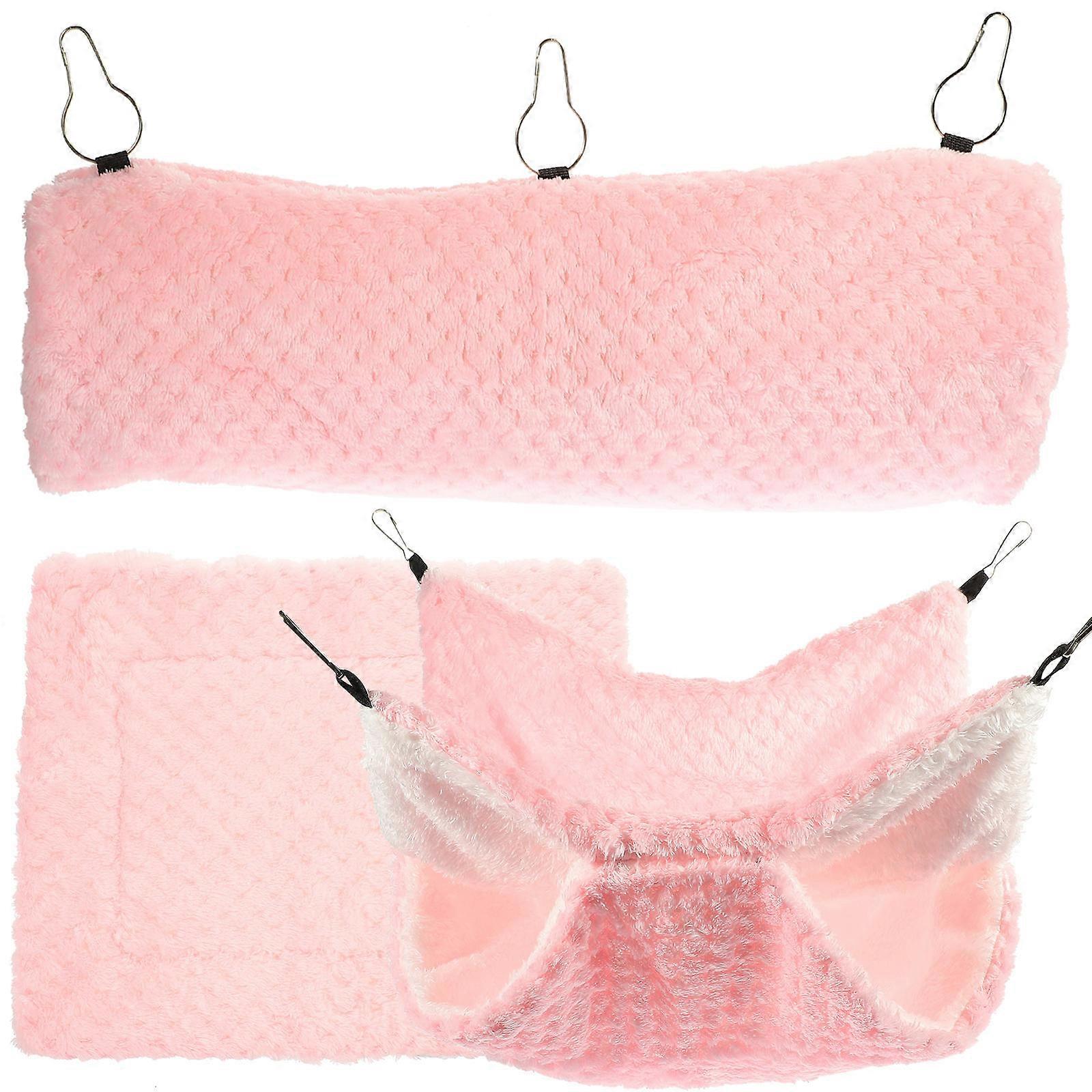 Warm Environment Pet Bed Mat For Hamster Guinea Pig In Pink Double-layer Construction 1 Set