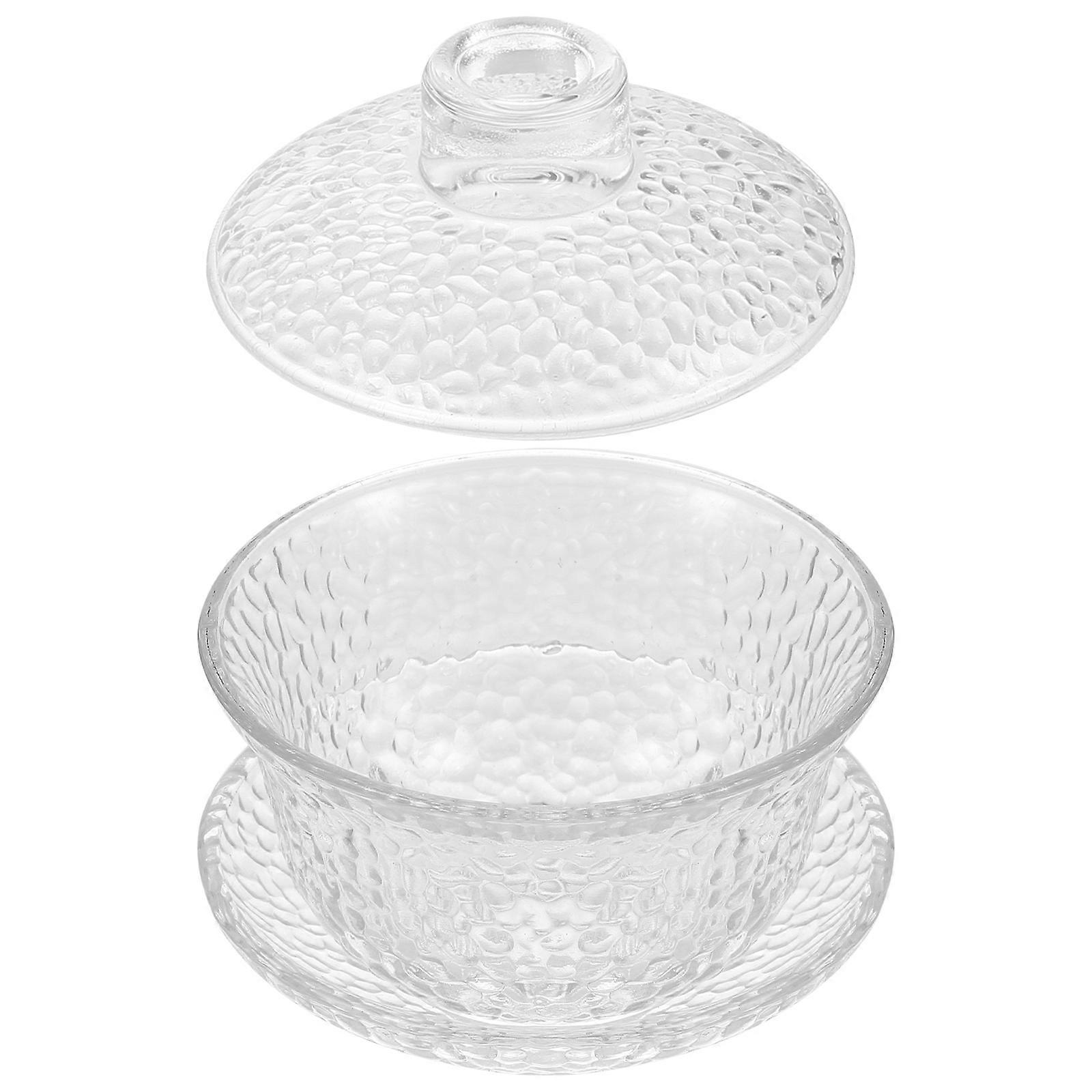 1 Set Vintage Hammered Glass Tea Cup with Lid and Saucer, Elegant Kung Fu Teaware for Home, Office or Tea House Use