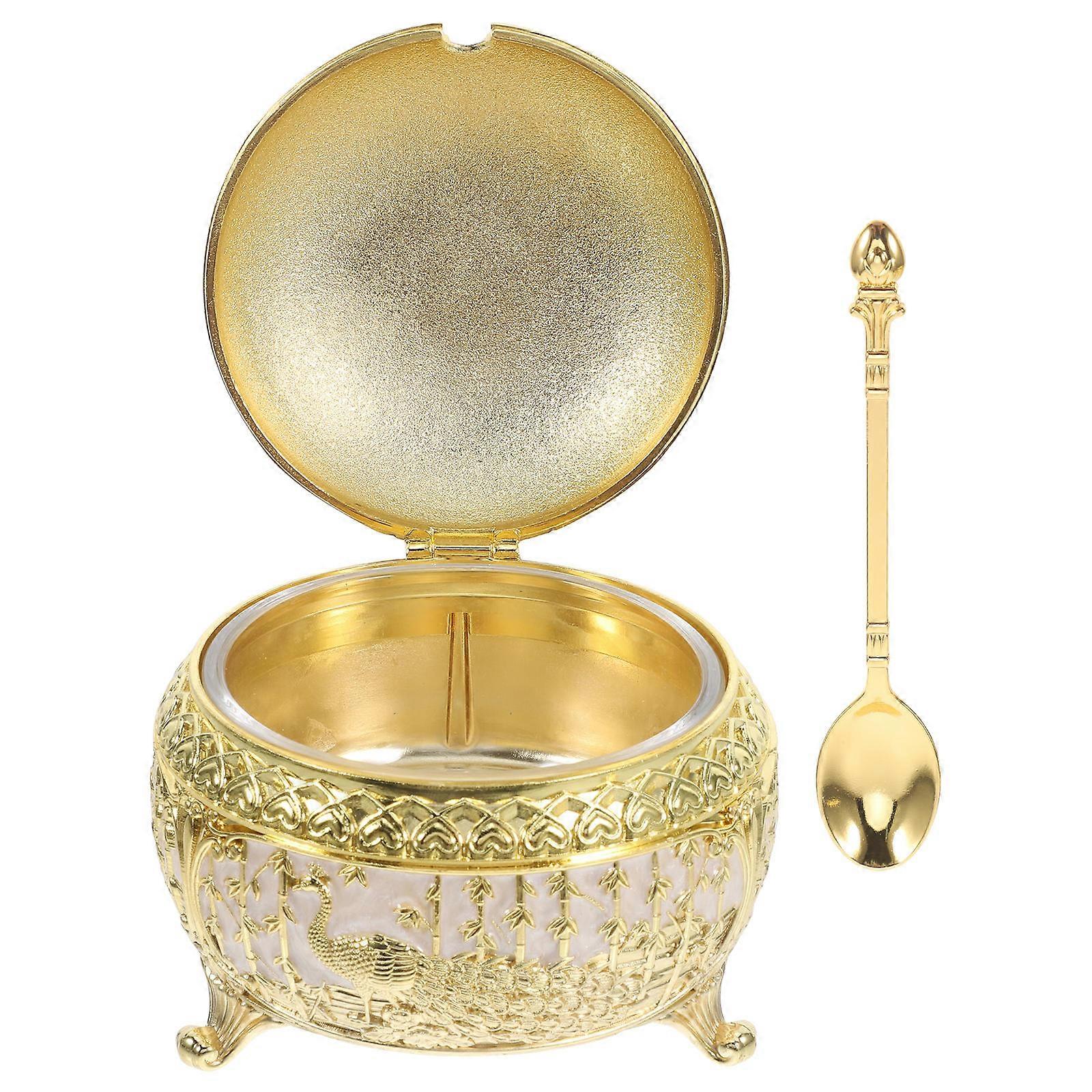 Zinc Alloy Sugar Jar with Lid and Spoon Elegant European Design for Home Kitchen and Decor 3D Spacesaving Structure