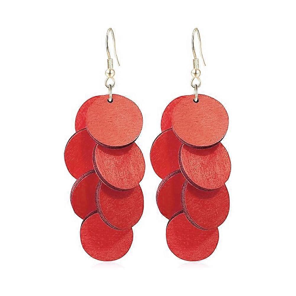 Handmade Bohemian Wooden Round Geometry Dangle Drop Earrings