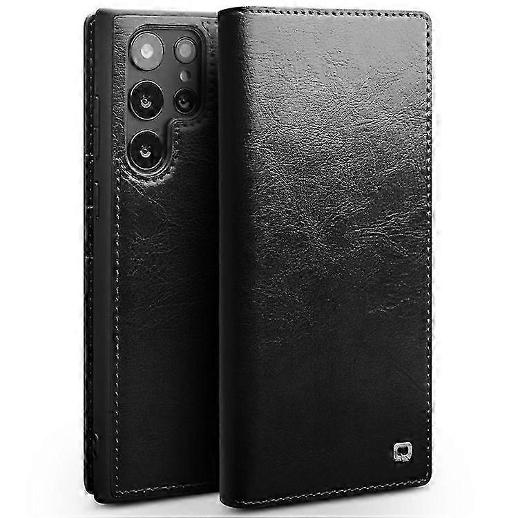 QIALINO Compatible For Samsung Galaxy S23 Ultra Shockproof Magnetic Closure Genuine Leather Phone Case Business Style Anti-scratch