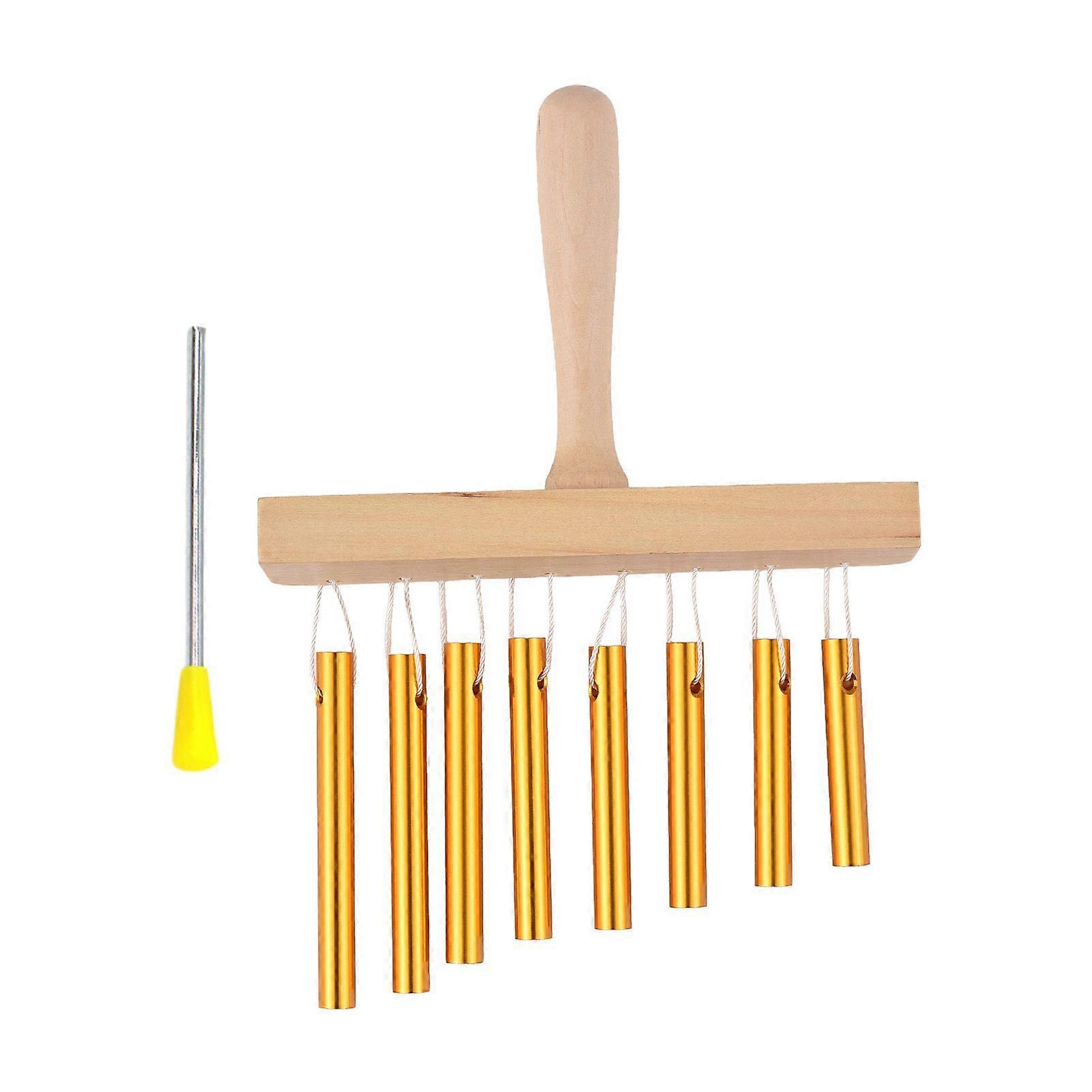 Bar Chimes 8 Tone Hand Bells with Knock Stick Birch Wood Solid Aluminum Tube Windchime Chimes Bells Hand Held Bar Bells Percussion Instrument for Begi