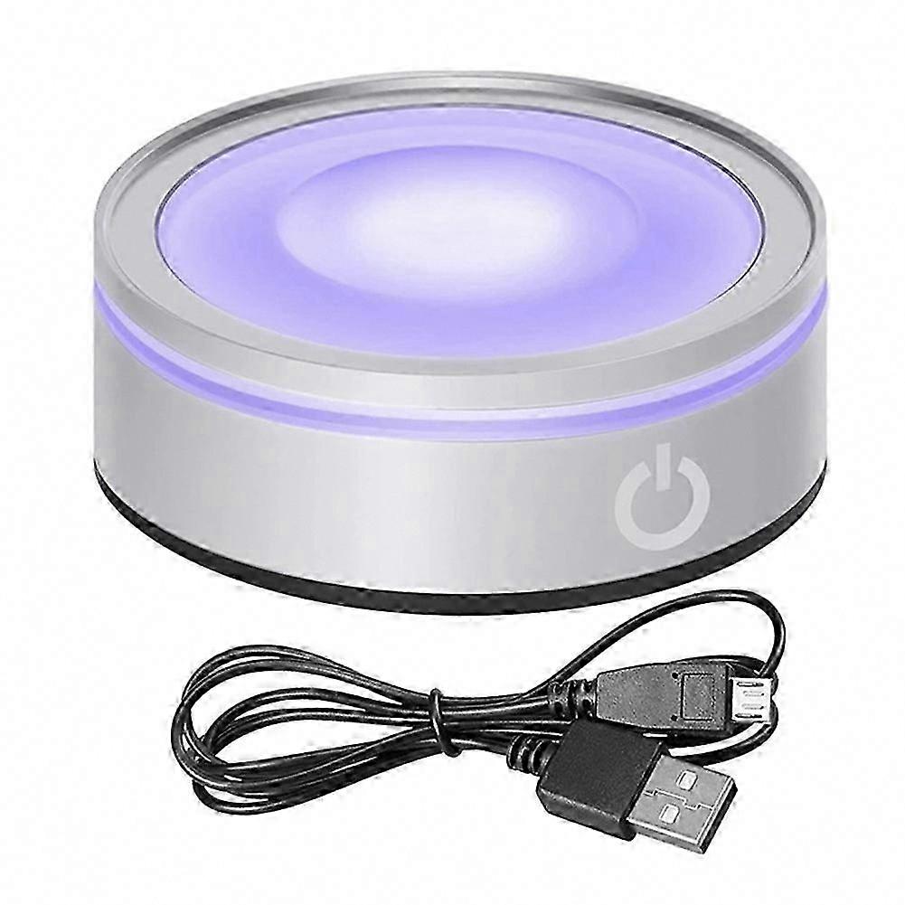 Sensitive Touch LED Light Base for 3D Crystal Glass Art Photo Frame - Colorful Round Display Silver Concave Stand